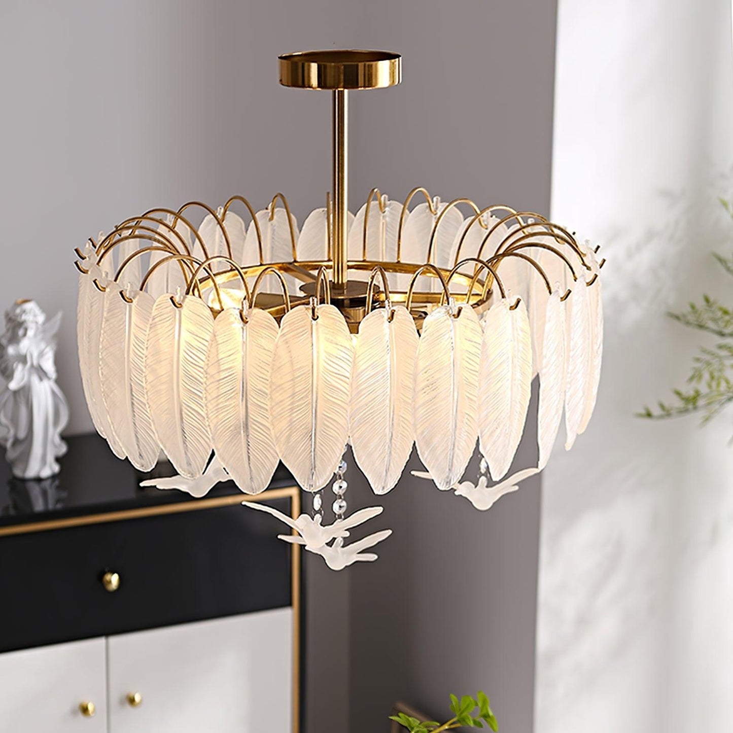 Glass Feather Ceiling Light