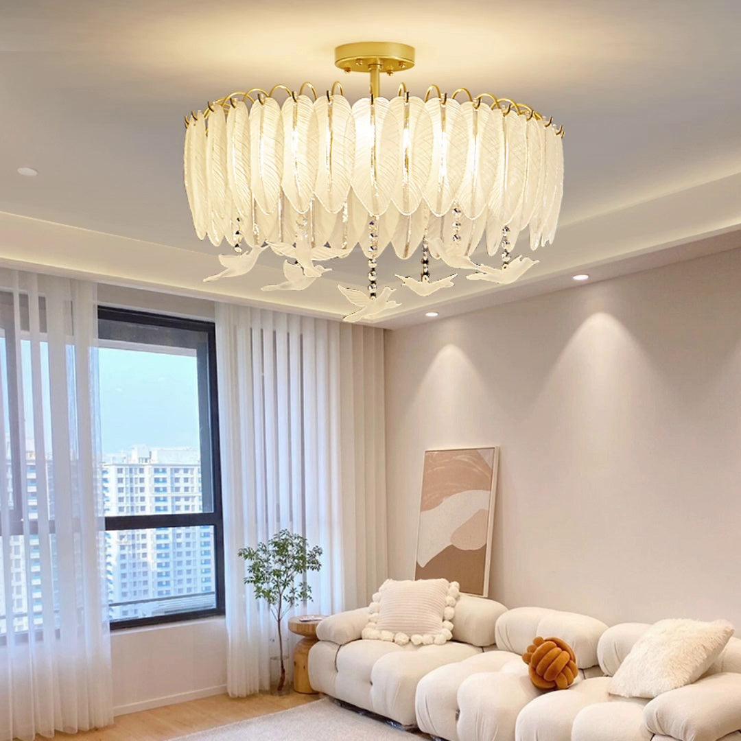 Glass Feather Ceiling Light