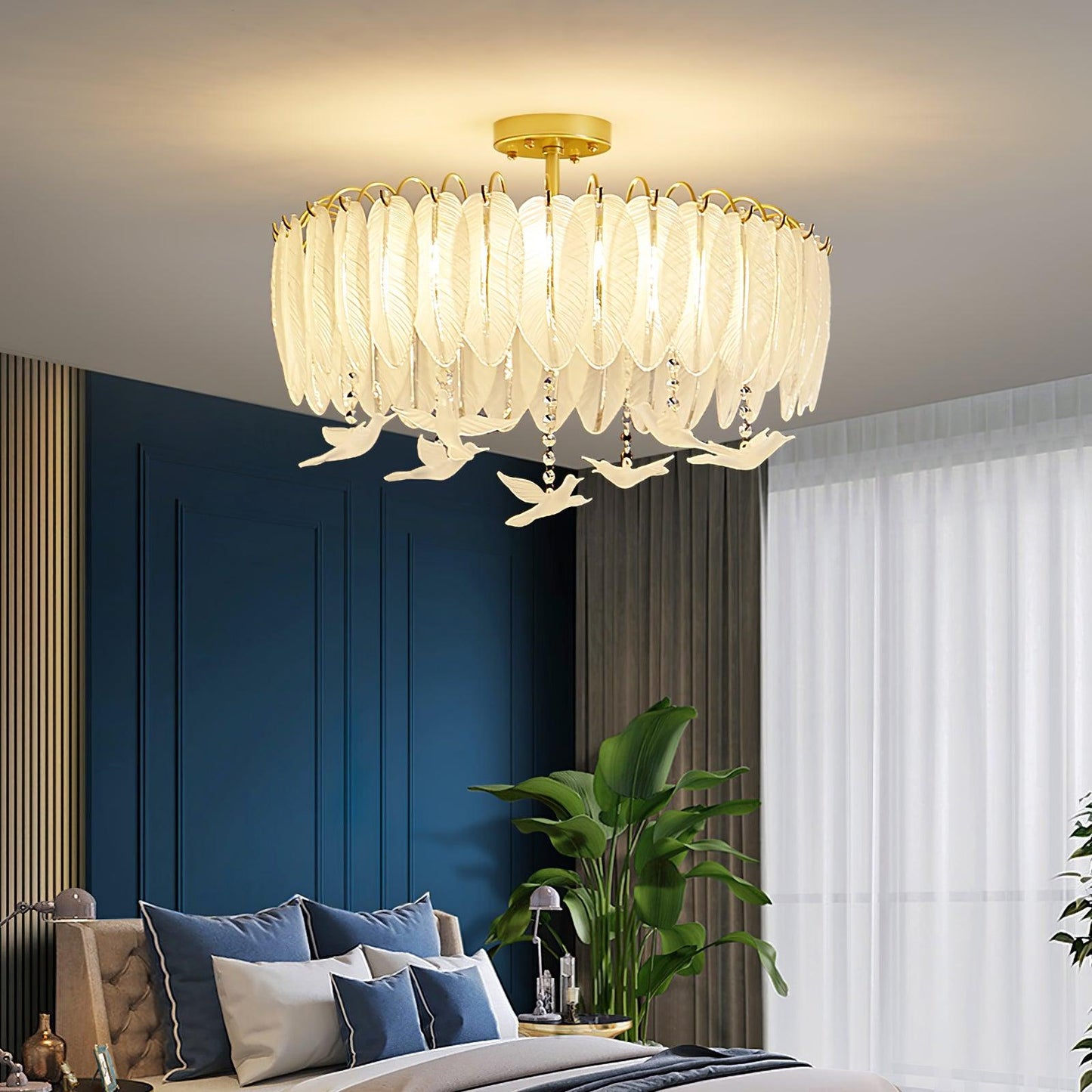 Glass Feather Ceiling Light