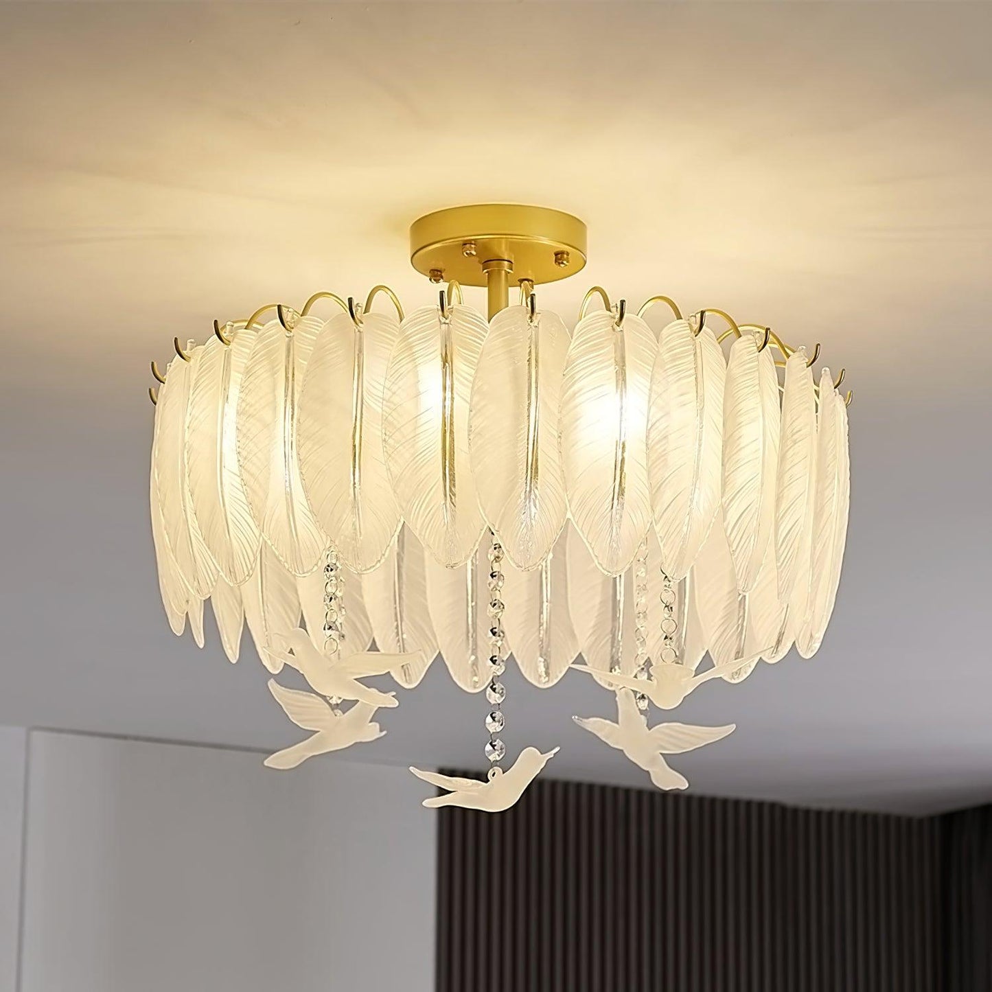 Glass Feather Ceiling Light