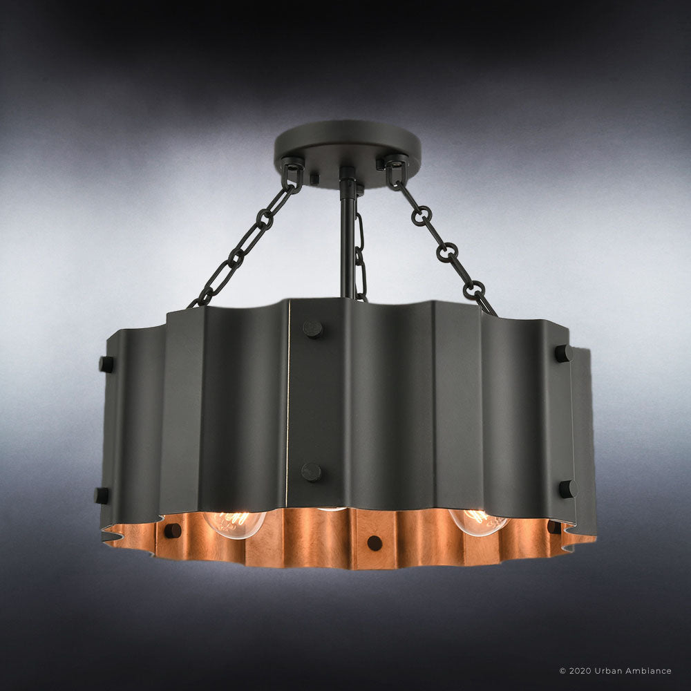 UEX2043 Luxe Industrial Ceiling Light 14''H x 17''W, Black & Gold Finish, Claremore Collection