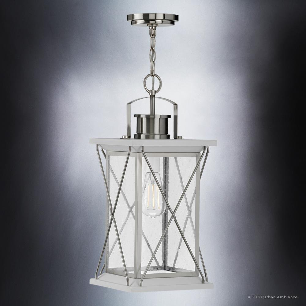 UHP1221 Colonial Outdoor Pendant Light, 21"H x 9"W, Stainless Steel Finish, Longmont Collection