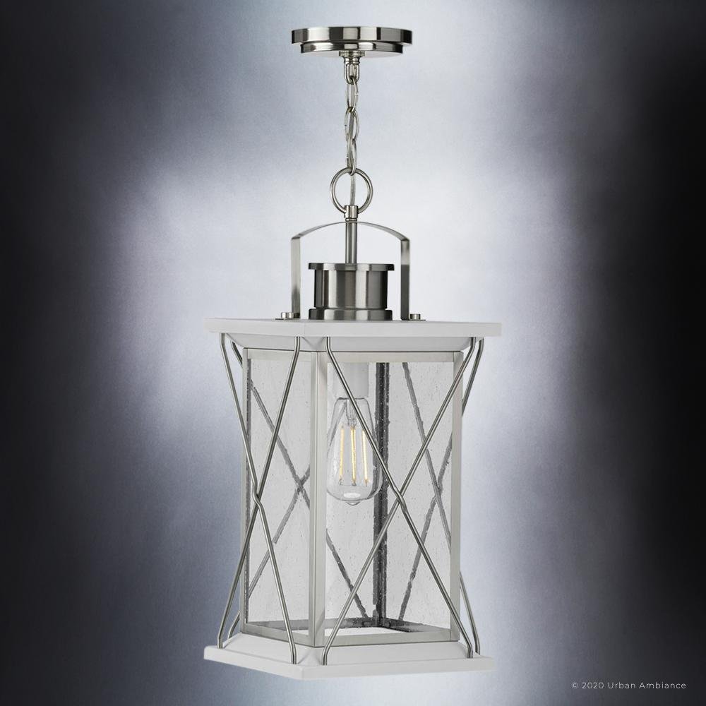 UHP1221 Colonial Outdoor Pendant Light, 21"H x 9"W, Stainless Steel Finish, Longmont Collection