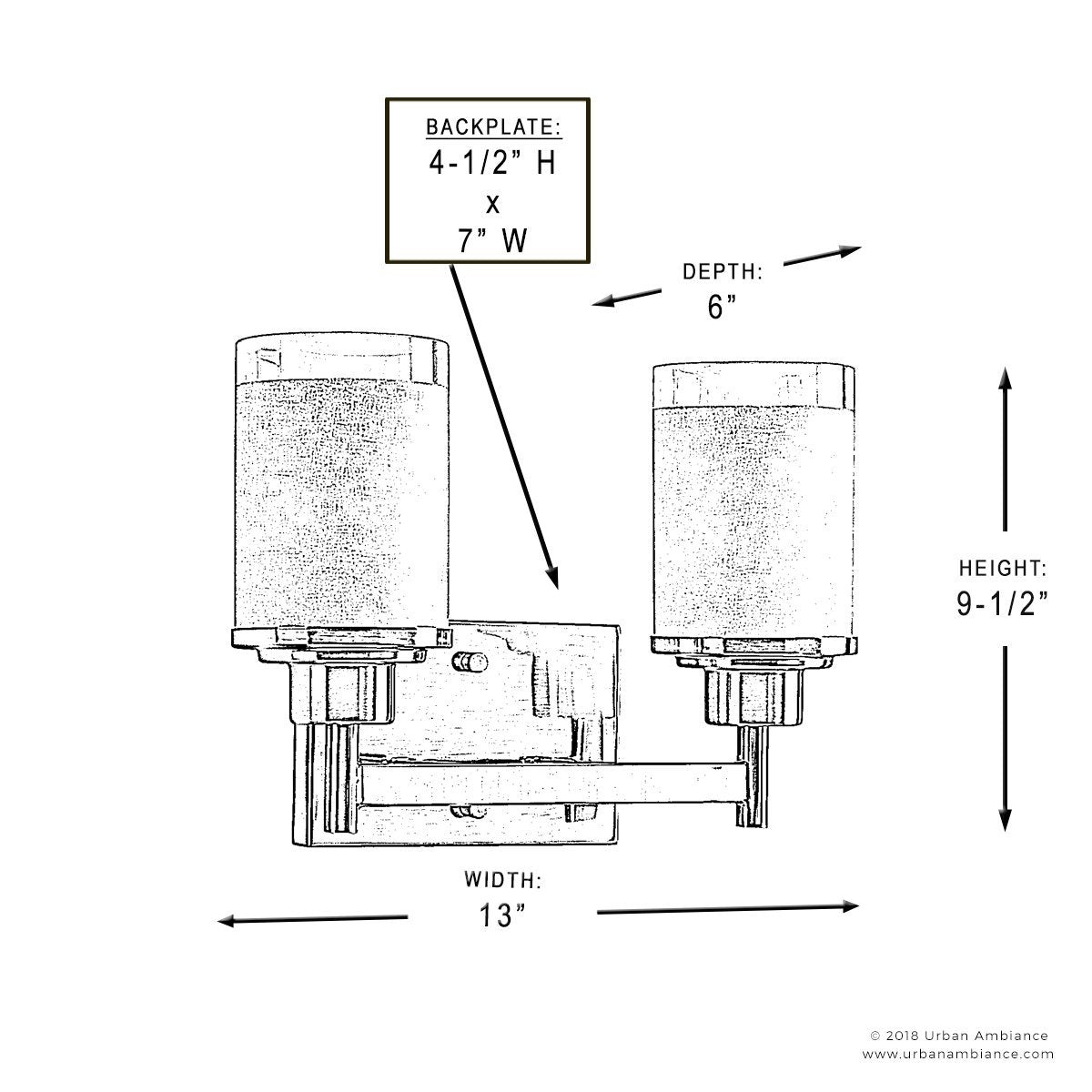 UHP2010 Contemporary Bathroom Vanity Light, 9.5"H x 13"W, Brushed Nickel Finish, Cupertino Collection