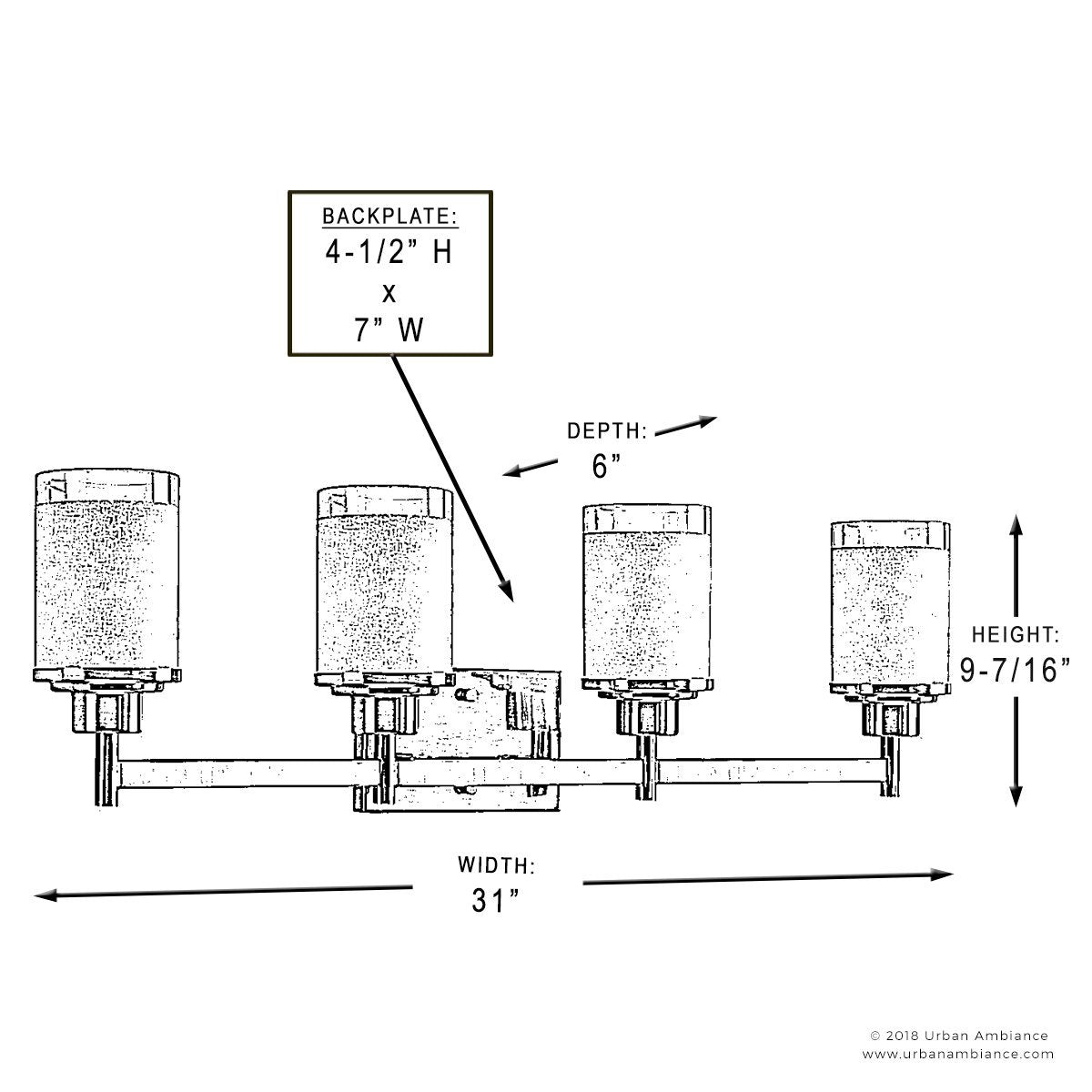 UHP2014 Contemporary Bathroom Vanity Light, 9.4375"H x 31"W, Brushed Nickel Finish, Cupertino Collection