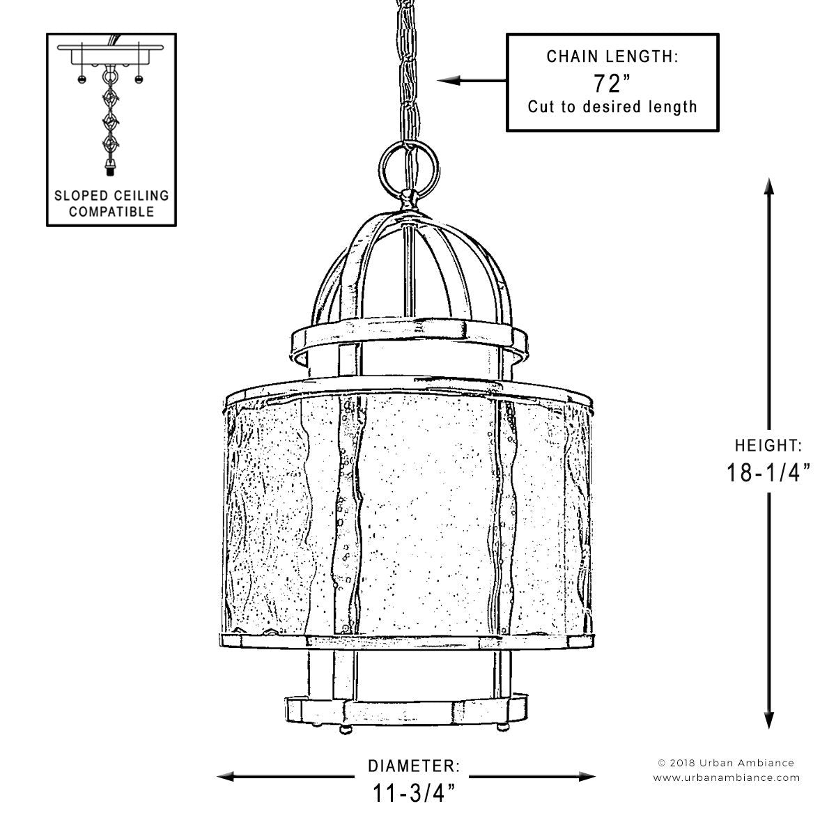 UHP2091 Art Deco Deco Pendant Light, 18.25"H x 11.75"W, Brushed Nickel Finish, Chesapeake Collection