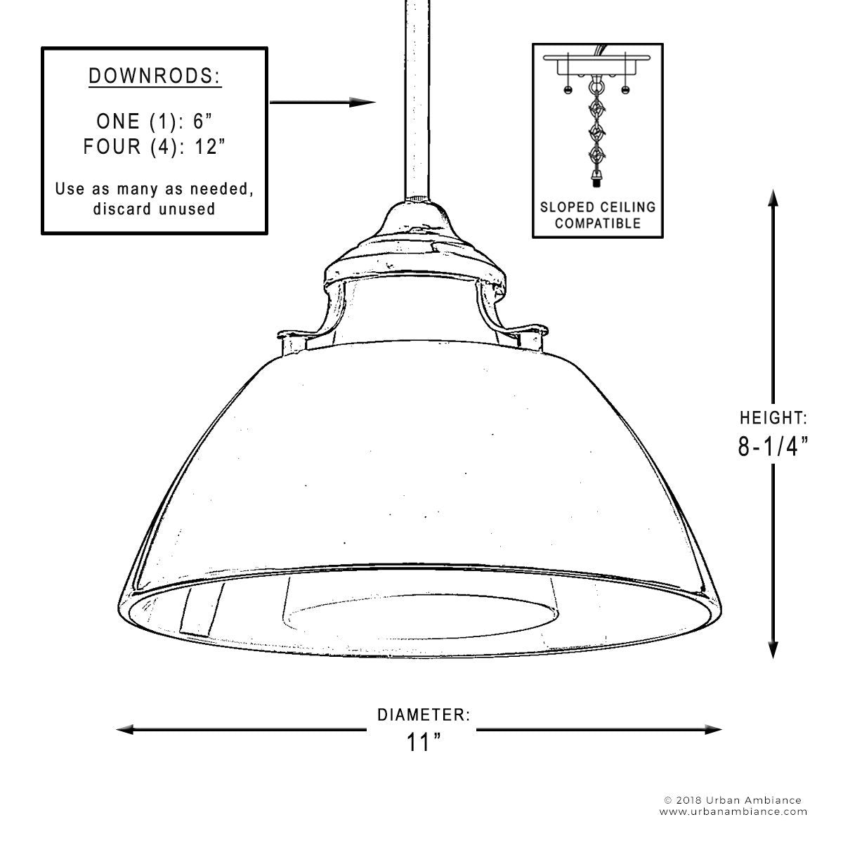 UHP2151 Americana Pendant Light, 8.25"H x 11"W, Charcoal Finish, Sunderland Collection