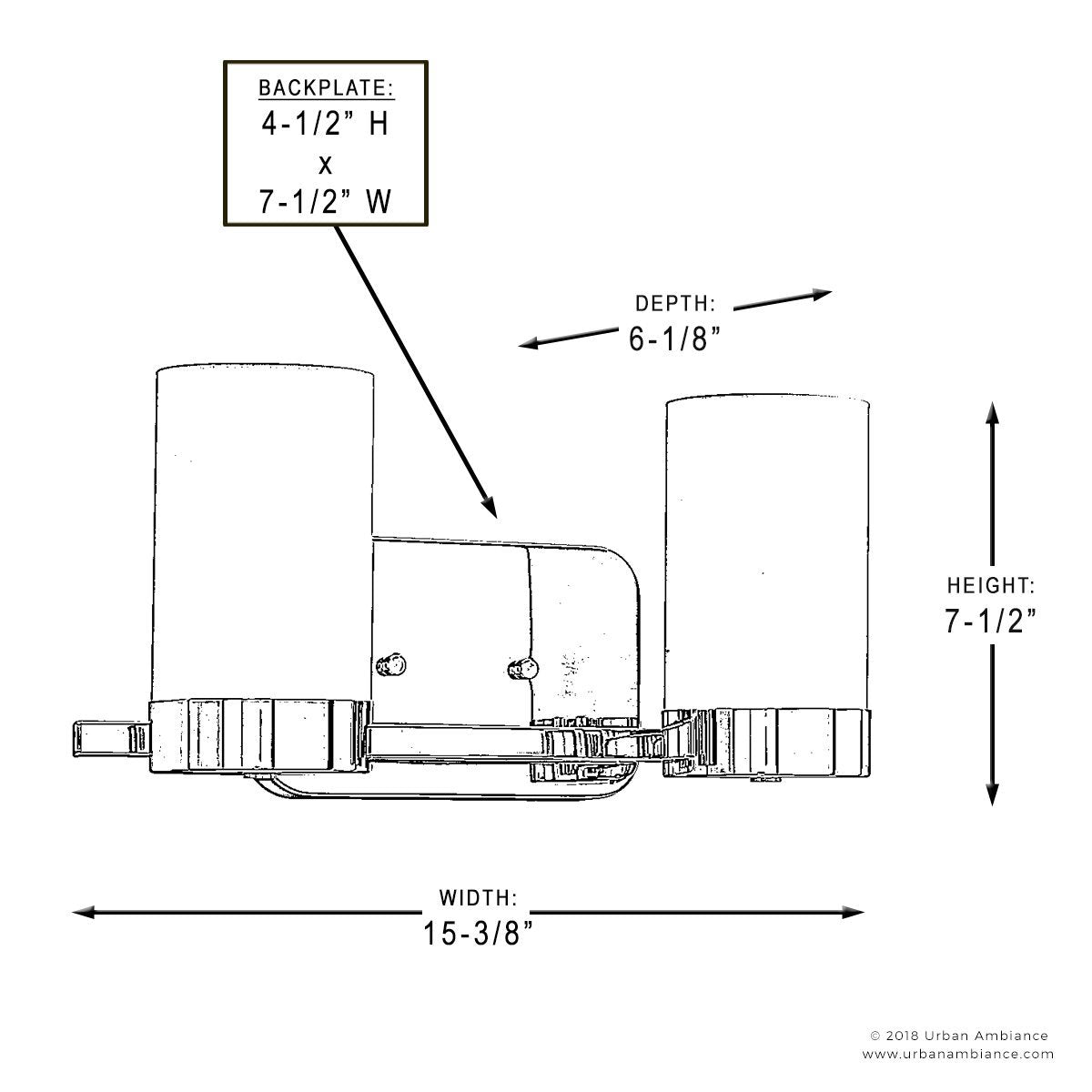 UHP2290 Contemporary Bathroom Vanity Light, 7.5"H x 15.375"W, Polished Chrome Finish, Madison Collection