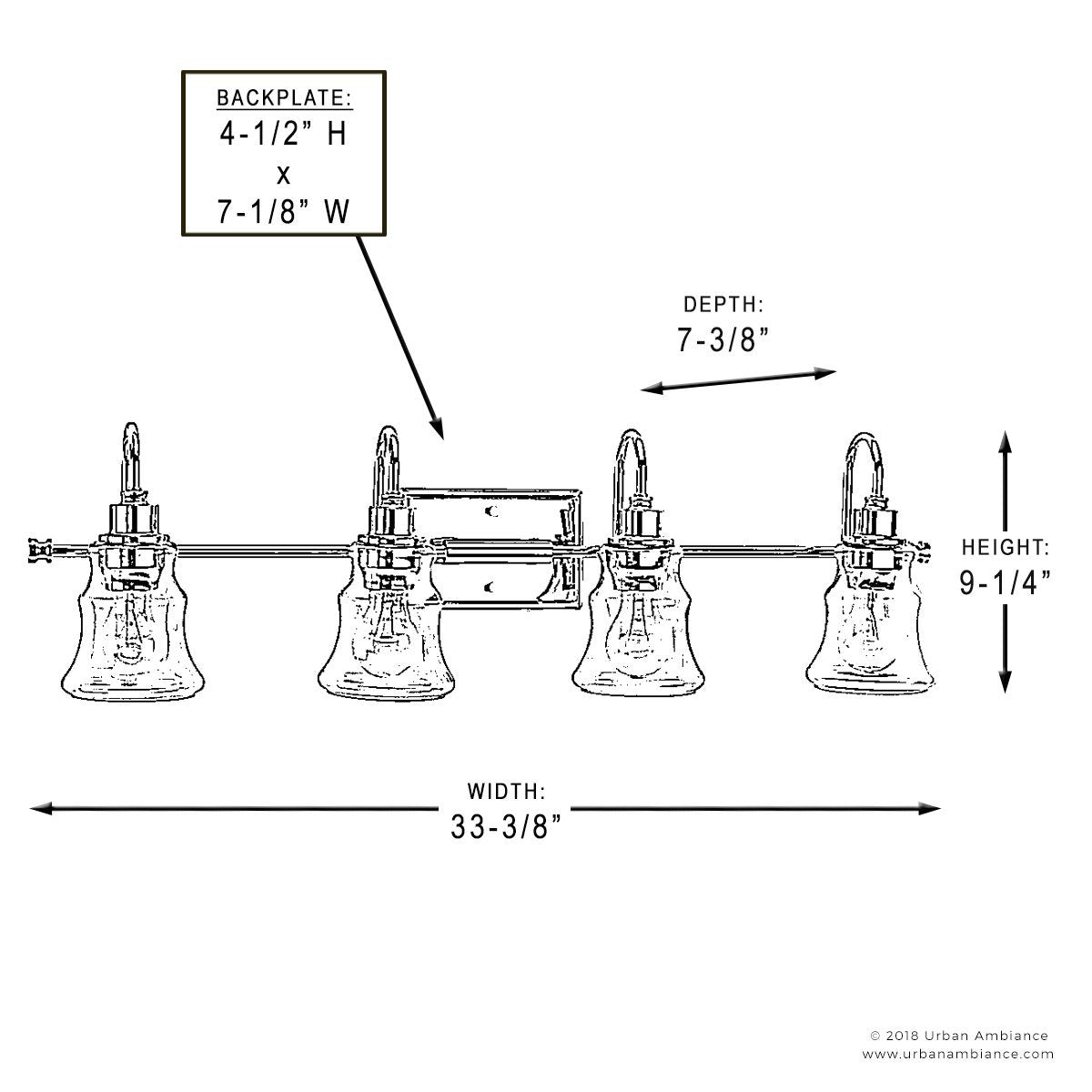 UHP2554 Vintage Bathroom Vanity Light, 9.25"H x 33.375"W, Polished Chrome Finish, Columbus Collection