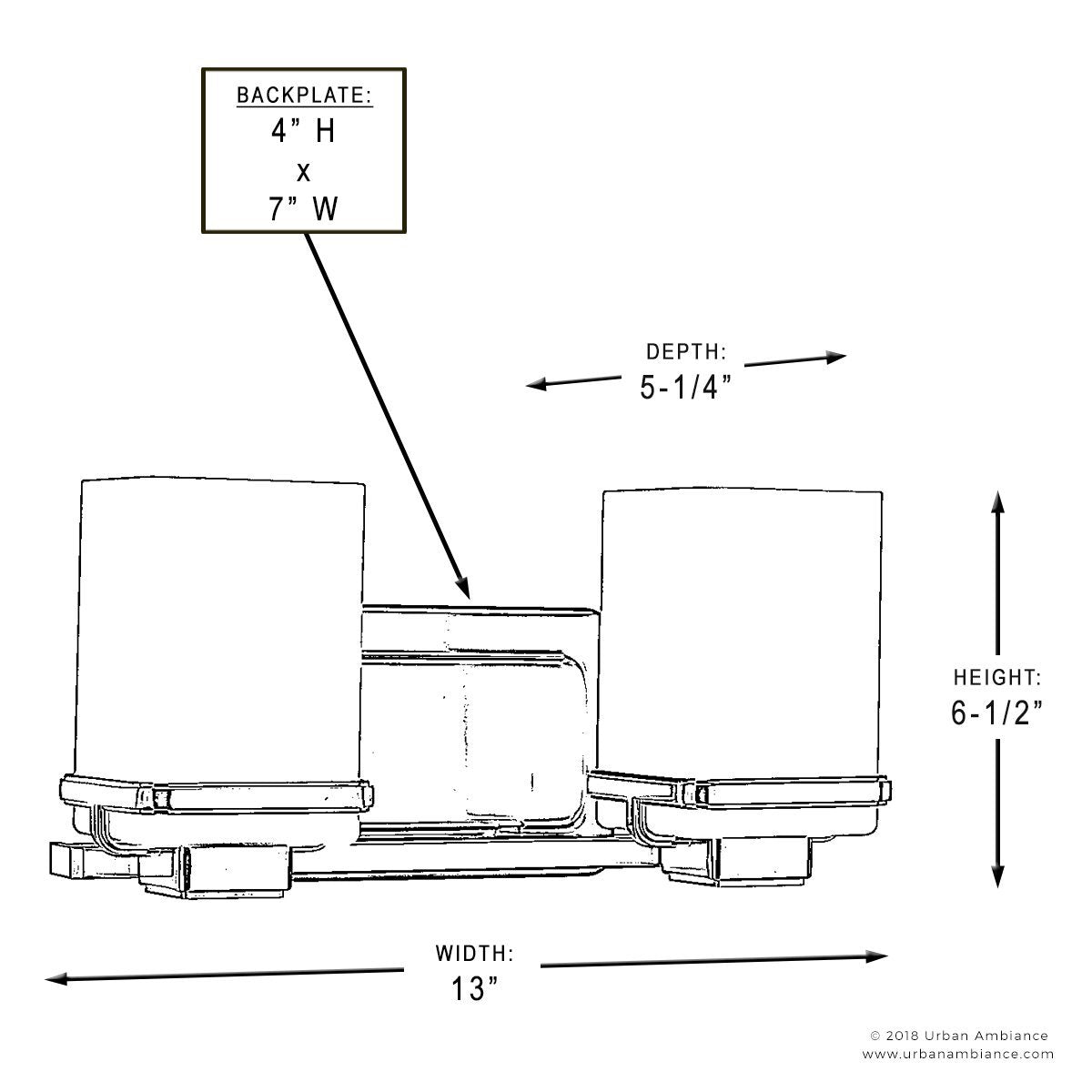 UHP2600 Transitional Bathroom Vanity Light, 6.5"H x 13"W, Brushed Nickel Finish, Modena Collection