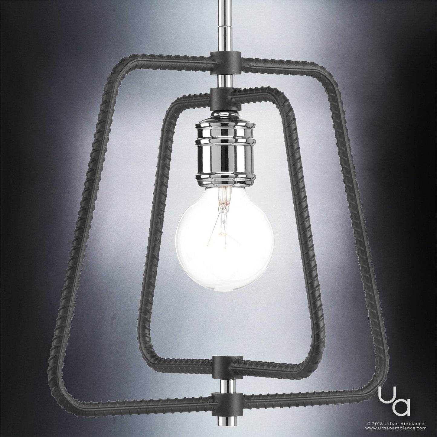 UHP2661 Luxe Industrial Chic Pendant Light, 12.375"H x 12.5"W, Polished Chrome Finish, Spokane Collection