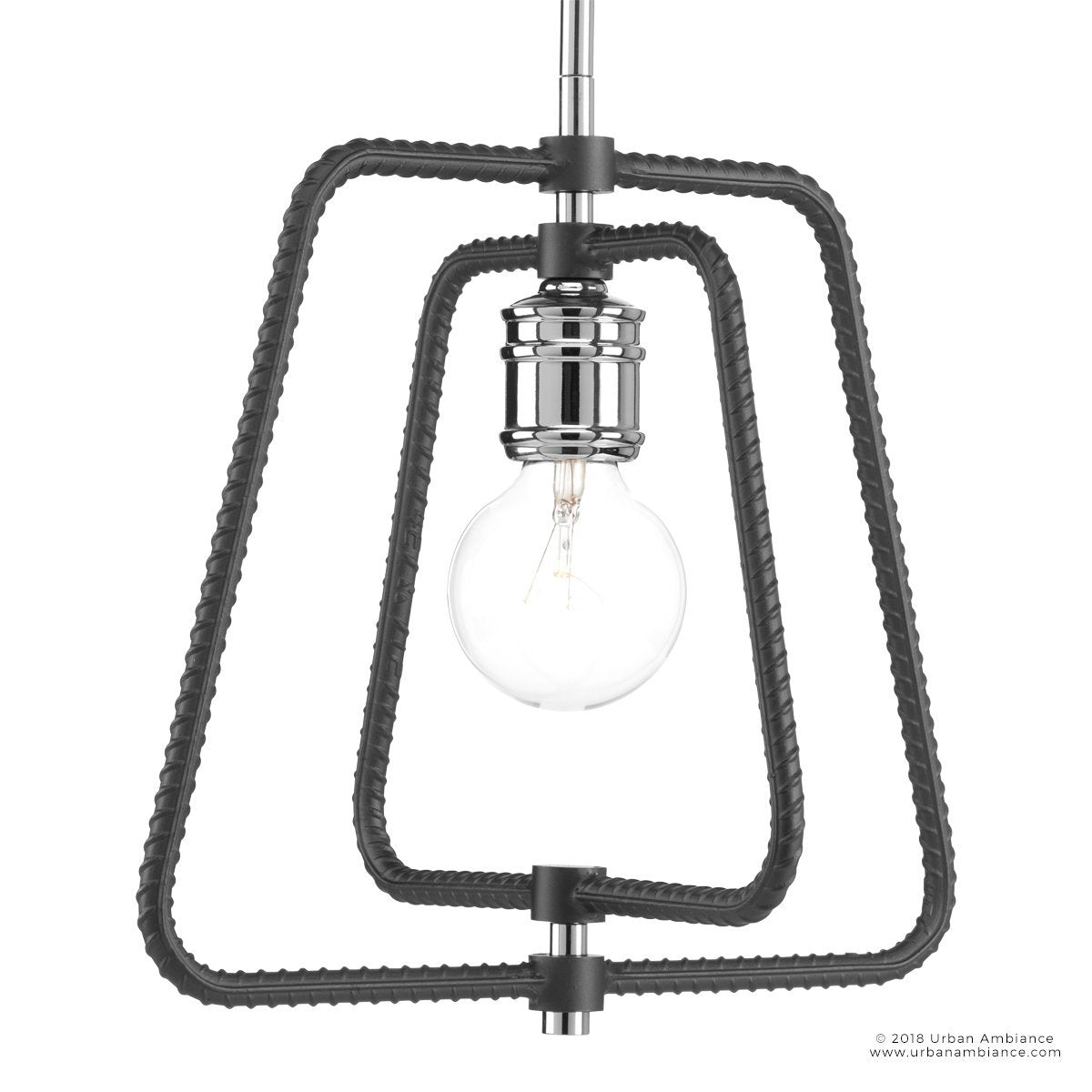 UHP2661 Luxe Industrial Chic Pendant Light, 12.375"H x 12.5"W, Polished Chrome Finish, Spokane Collection