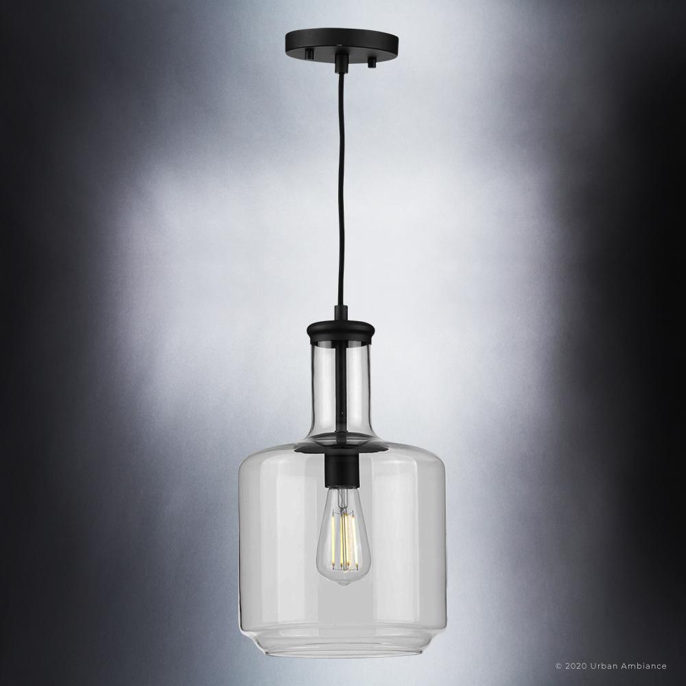 UHP3711 Luxe Industrial Pendant Light, 15.5"H x 9.45"W, Midnight Black Finish, Eagan Collection