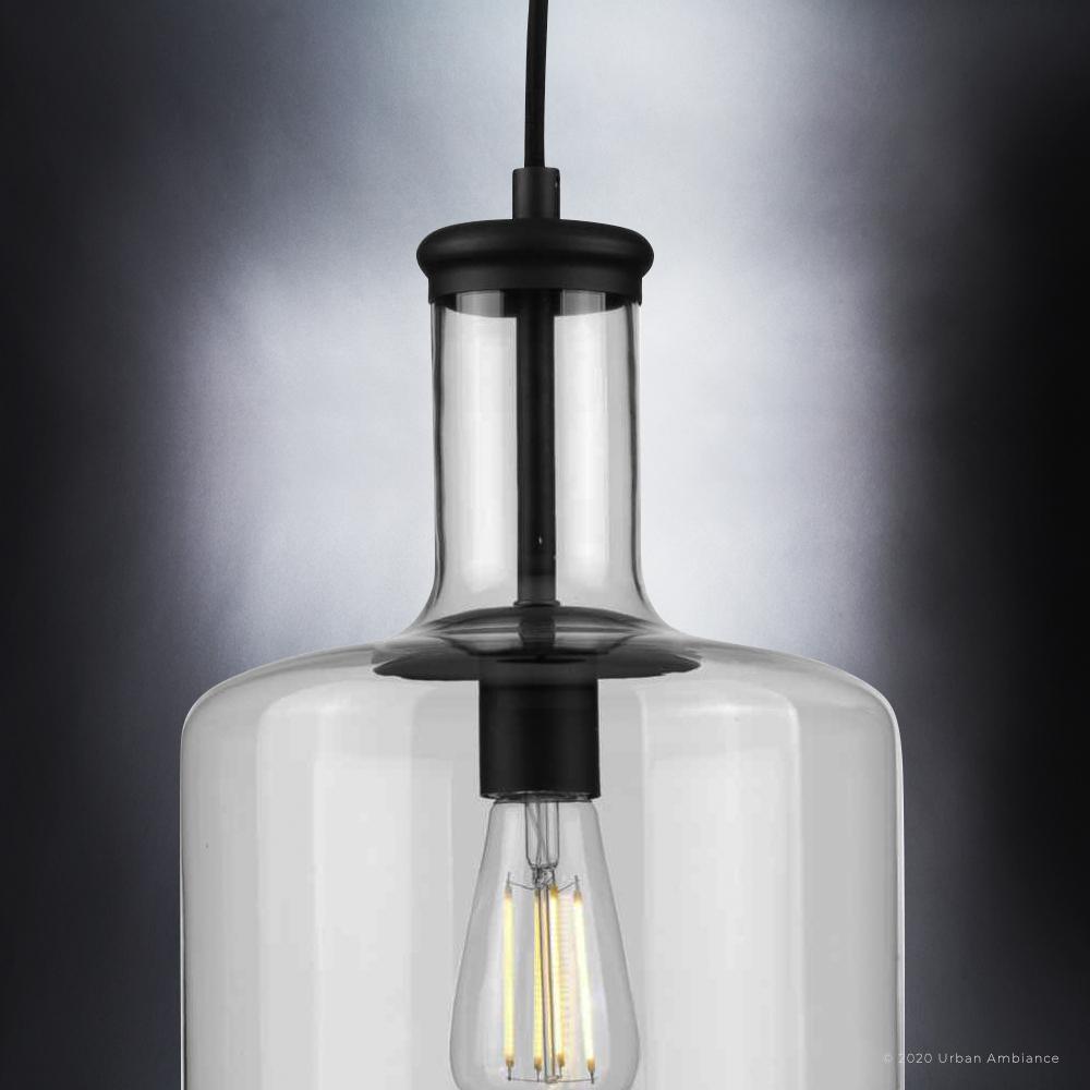 UHP3711 Luxe Industrial Pendant Light, 15.5"H x 9.45"W, Midnight Black Finish, Eagan Collection