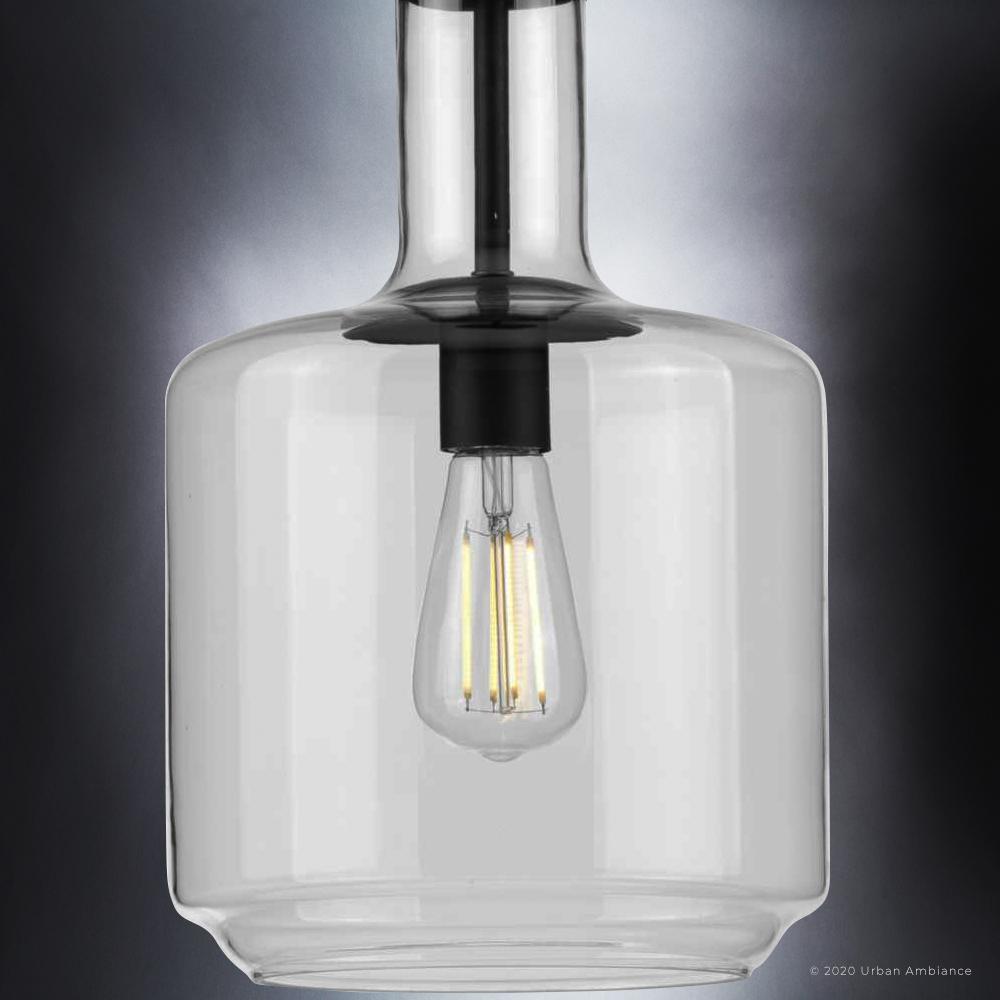 UHP3711 Luxe Industrial Pendant Light, 15.5"H x 9.45"W, Midnight Black Finish, Eagan Collection