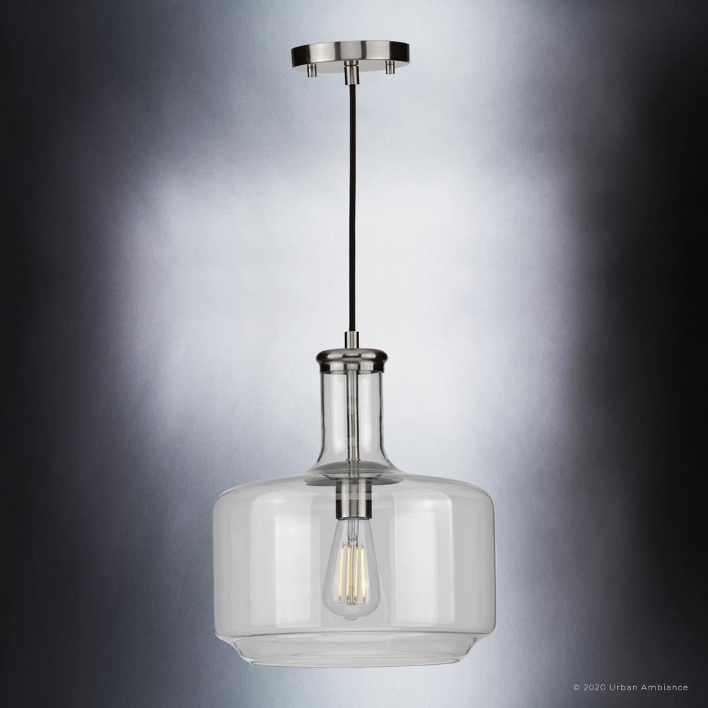 UHP3720 Luxe Industrial Pendant Light, 14"H x 12.25"W, Brushed Nickel Finish, Eagan Collection