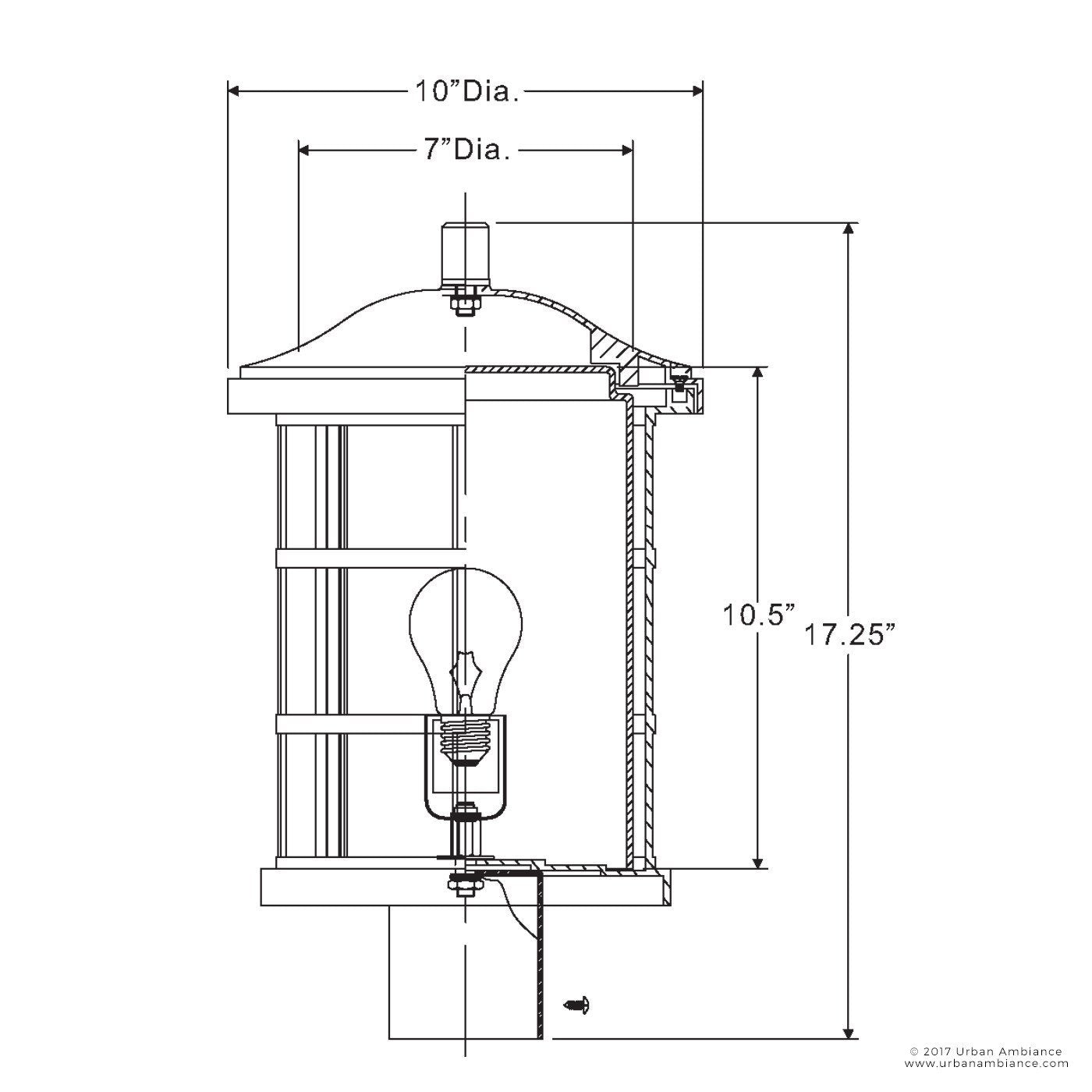 UQL1046 Craftsman Outdoor Post Light, 17.25"H x 10"W, Natural Black Finish, Vienna Collection