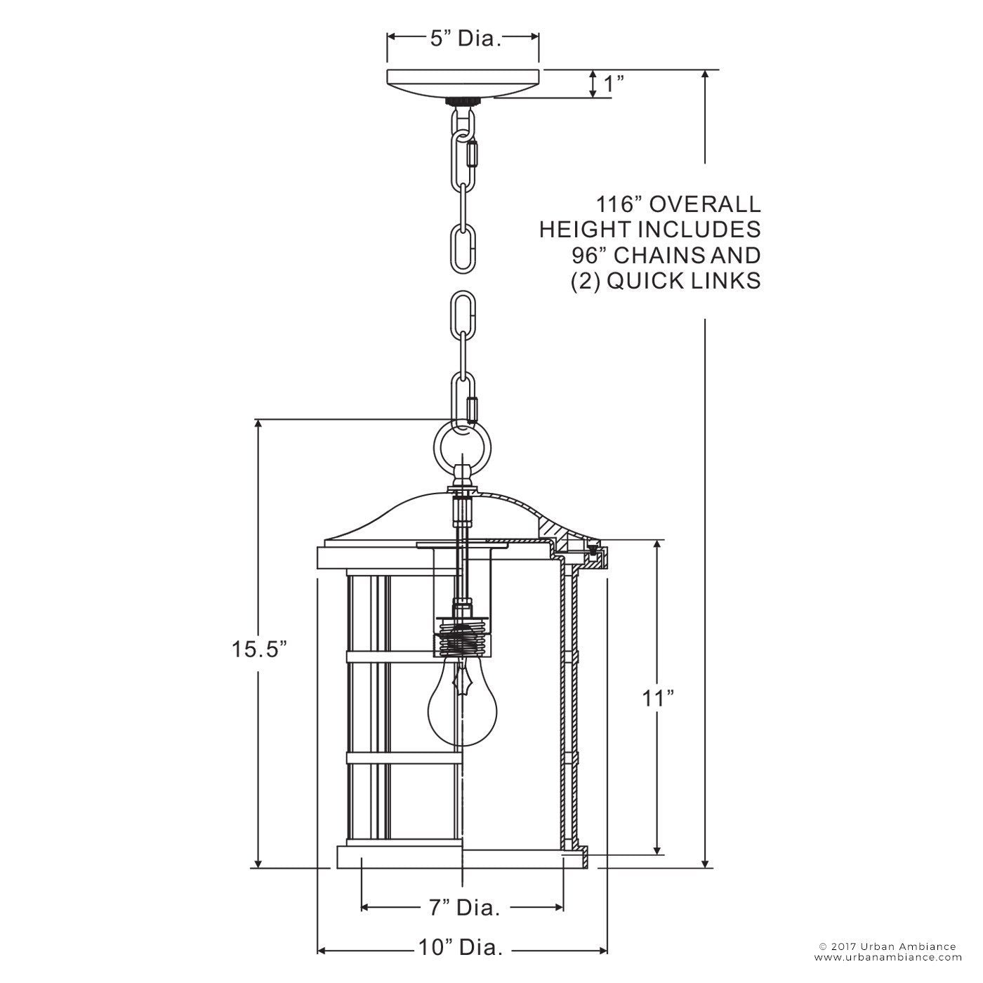 UQL1049 Craftsman Outdoor Pendant Light, 15.5"H x 10"W, Parisian Bronze Finish, Vienna Collection