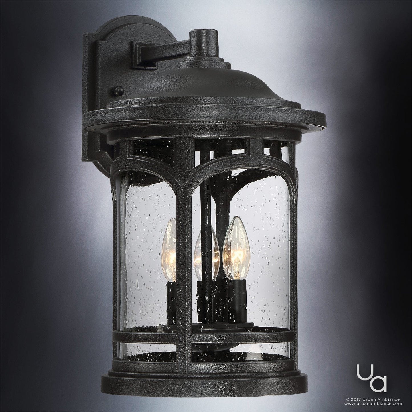 UQL1104 Rustic Outdoor Wall Light, 17.75"H x 11"W, Black Silk Finish, Sydney Collection