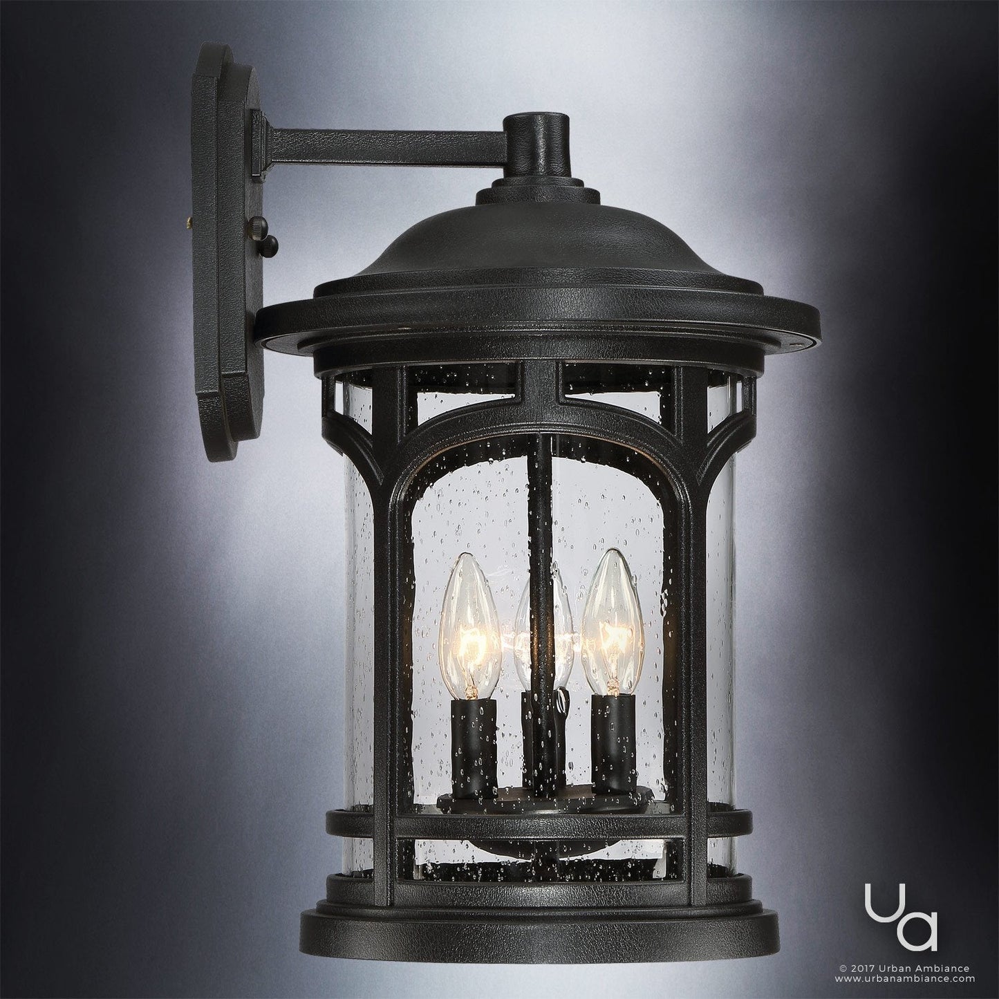 UQL1104 Rustic Outdoor Wall Light, 17.75"H x 11"W, Black Silk Finish, Sydney Collection