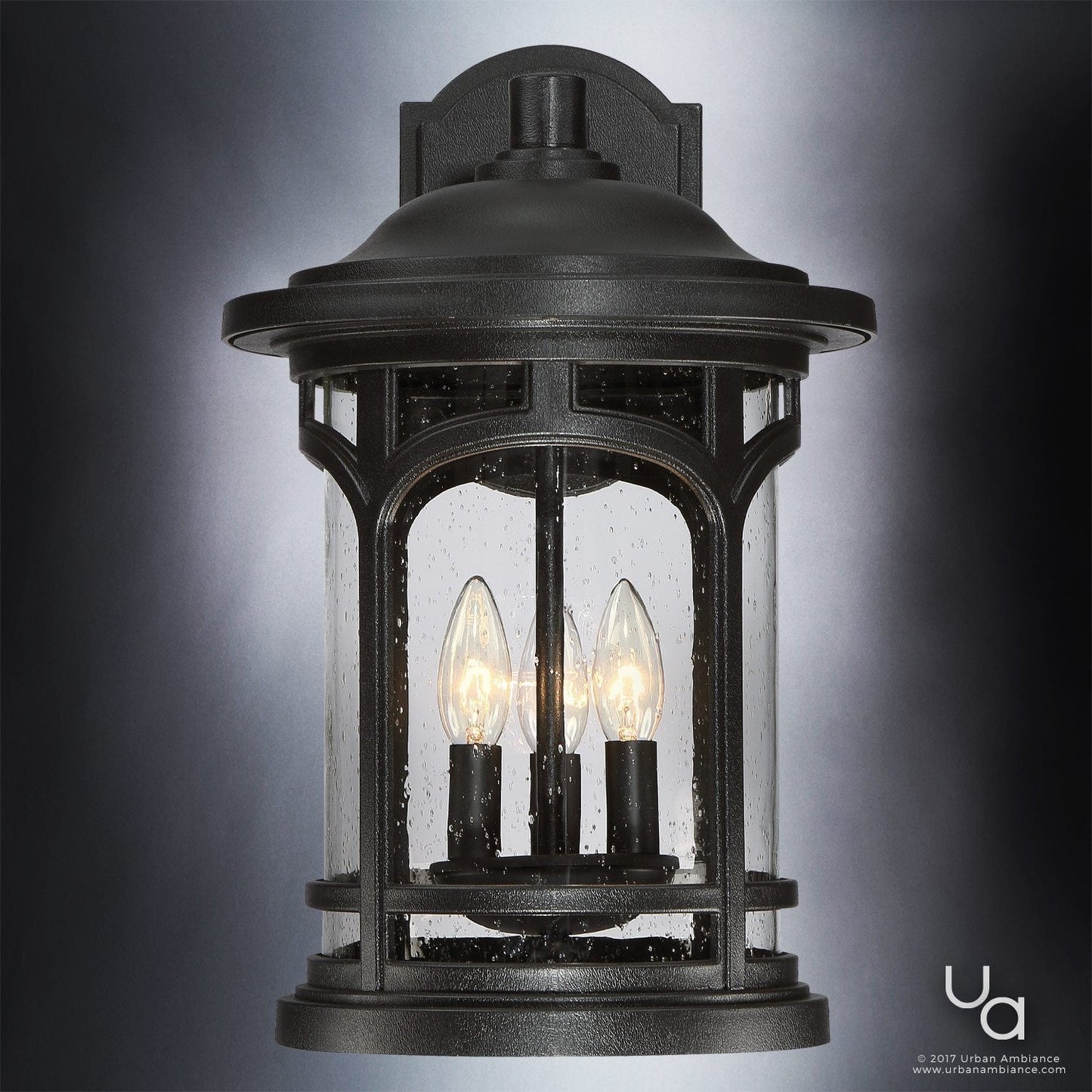 UQL1104 Rustic Outdoor Wall Light, 17.75"H x 11"W, Black Silk Finish, Sydney Collection