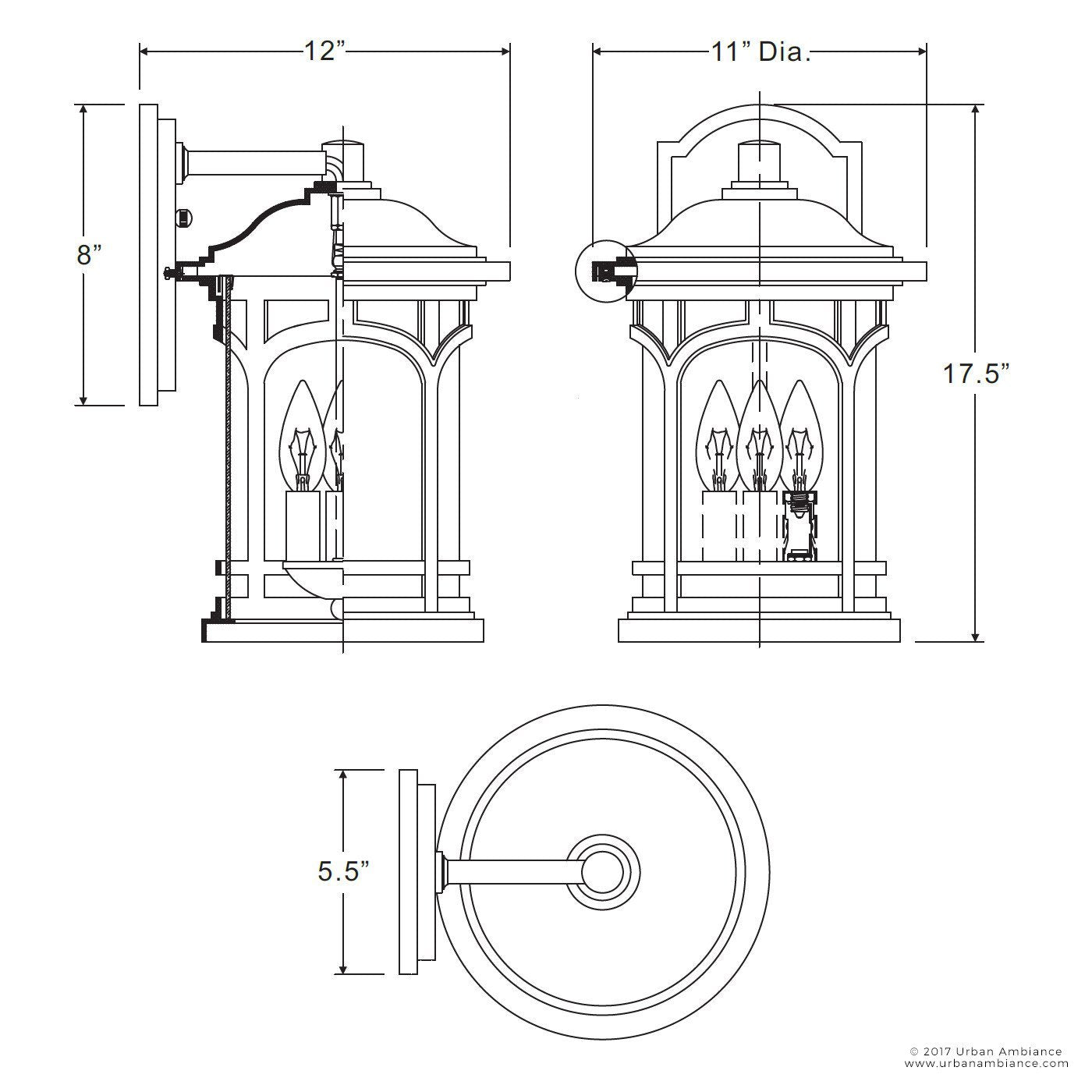 UQL1104 Rustic Outdoor Wall Light, 17.75"H x 11"W, Black Silk Finish, Sydney Collection