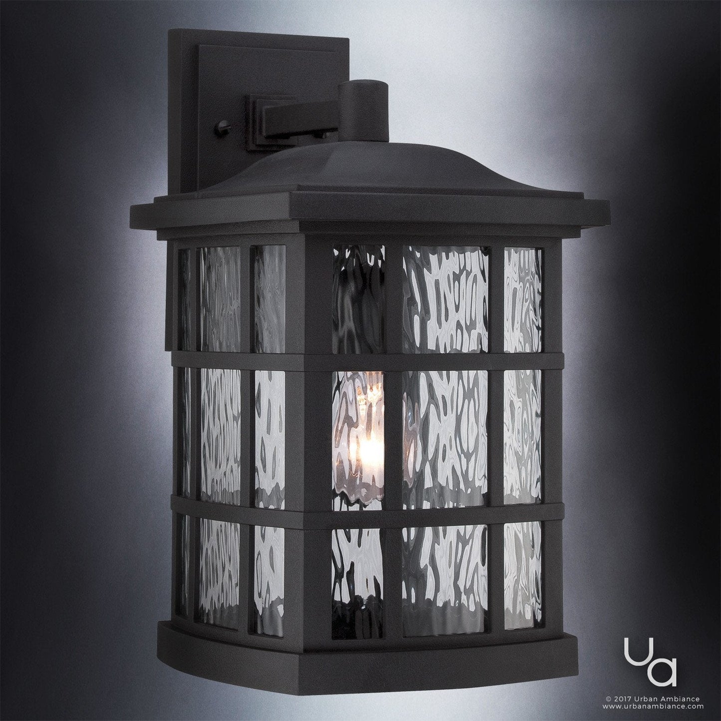 UQL1234 Craftsman Outdoor Wall Light, 15.5"H x 9.5"W, Black Silk Finish, Zurich Collection