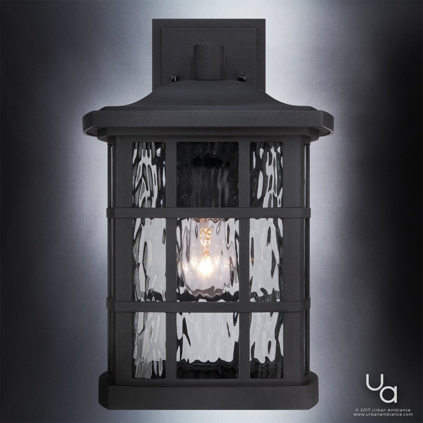 UQL1234 Craftsman Outdoor Wall Light, 15.5"H x 9.5"W, Black Silk Finish, Zurich Collection