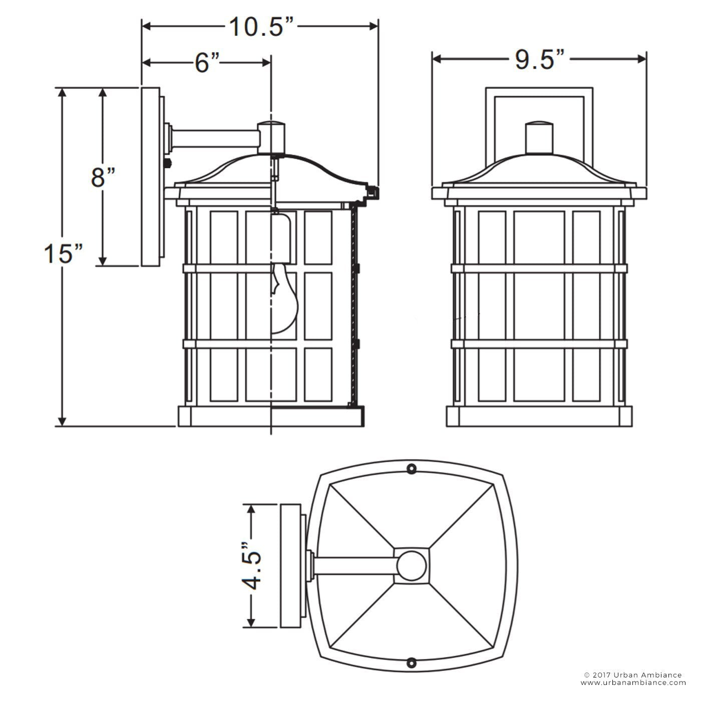 UQL1234 Craftsman Outdoor Wall Light, 15.5"H x 9.5"W, Black Silk Finish, Zurich Collection