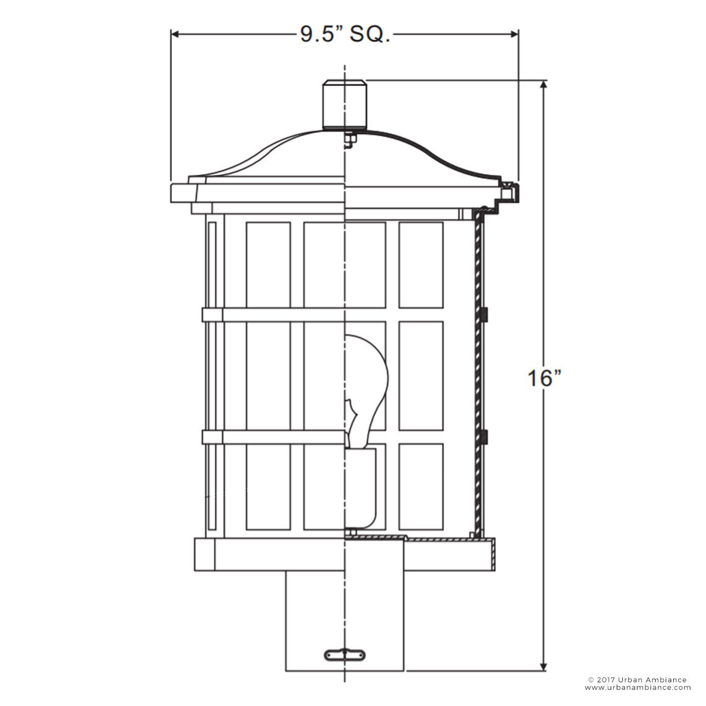 UQL1247 Craftsman Outdoor Post Light, 16.5"H x 9.5"W, Parisian Bronze Finish, Zurich Collection