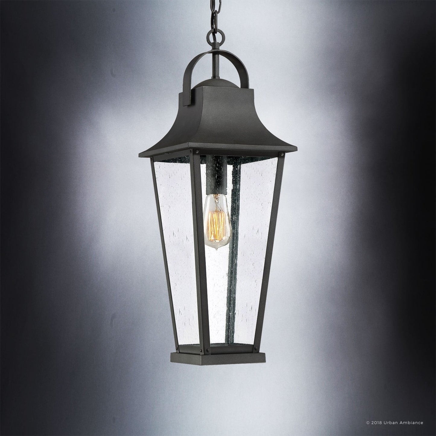 UQL1280 Tudor Outdoor Pendant Light, 24"H x 8.75"W, Black Sand Finish, Constanta Collection