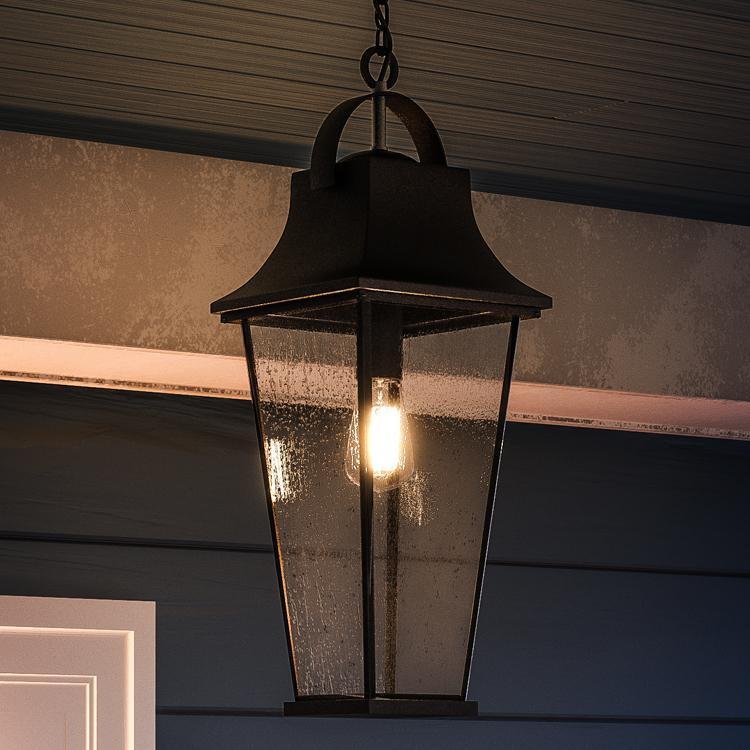 UQL1280 Tudor Outdoor Pendant Light, 24"H x 8.75"W, Black Sand Finish, Constanta Collection