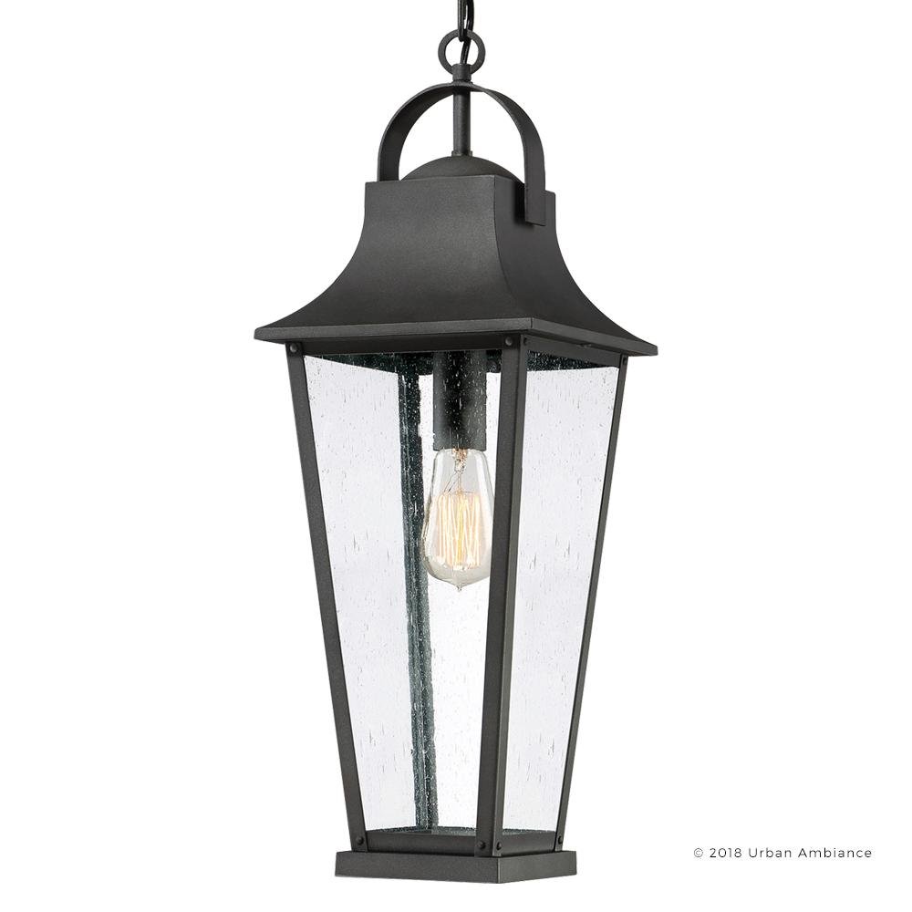 UQL1280 Tudor Outdoor Pendant Light, 24"H x 8.75"W, Black Sand Finish, Constanta Collection