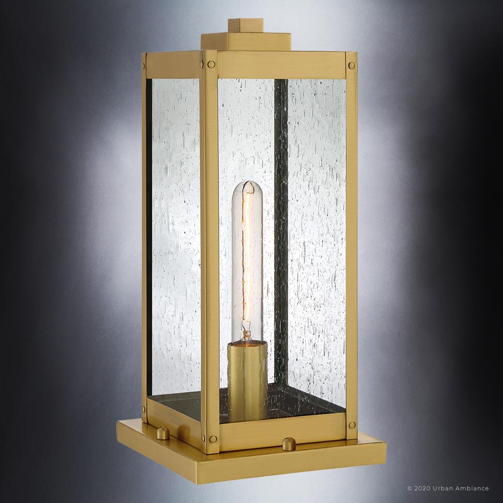 UQL1346 Modern Farmhouse Outdoor Pier Light, 16"H x 7.5"W, Antique Brass Finish, Quincy Collection