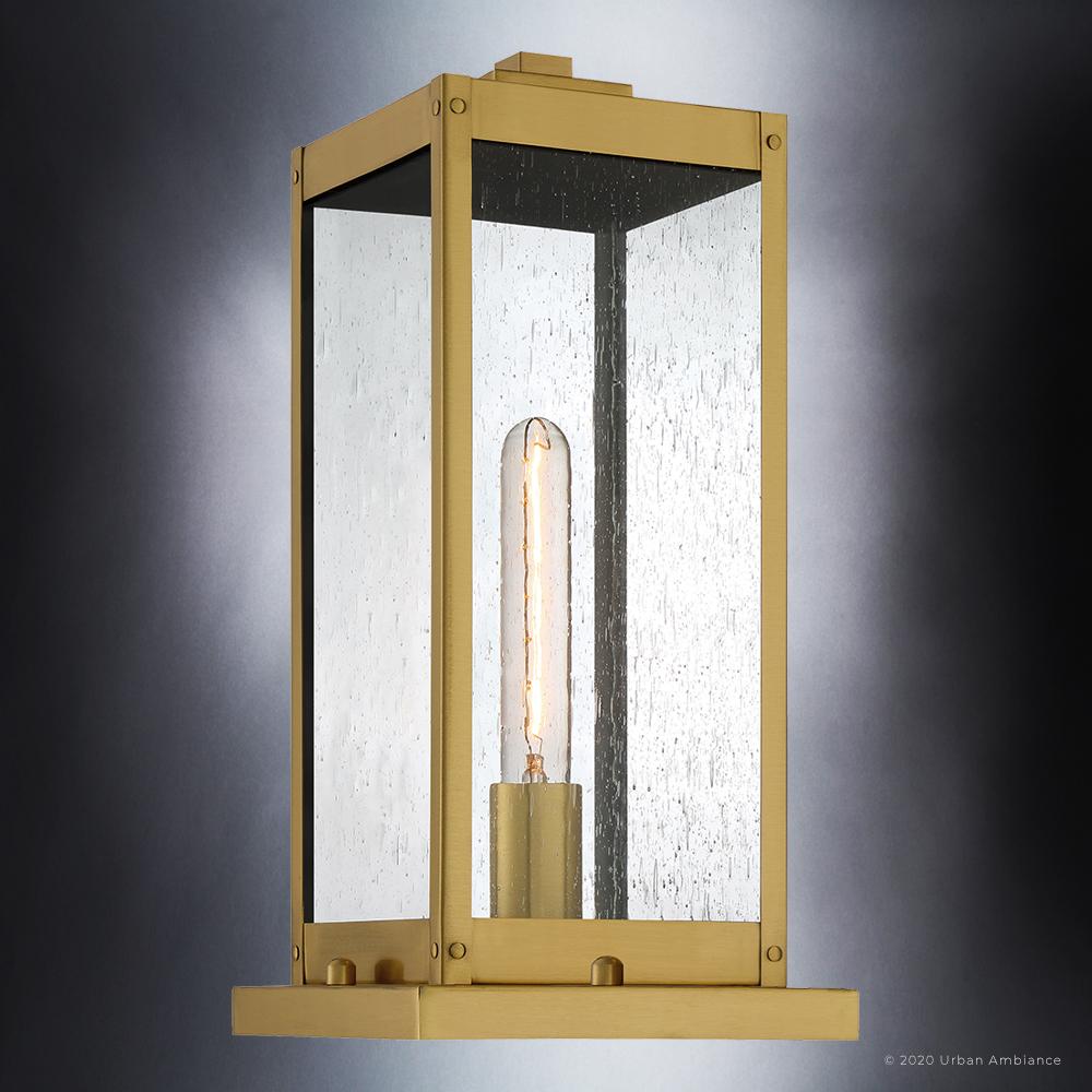 UQL1346 Modern Farmhouse Outdoor Pier Light, 16"H x 7.5"W, Antique Brass Finish, Quincy Collection