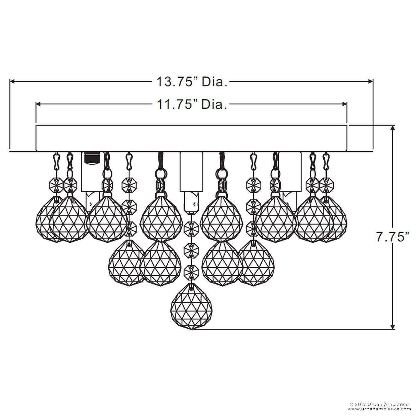 UQL2083 Traditional Flush Mount Ceiling Light, 7.75"H x 13.75"W, Chrome Finish, Manhattan Collection