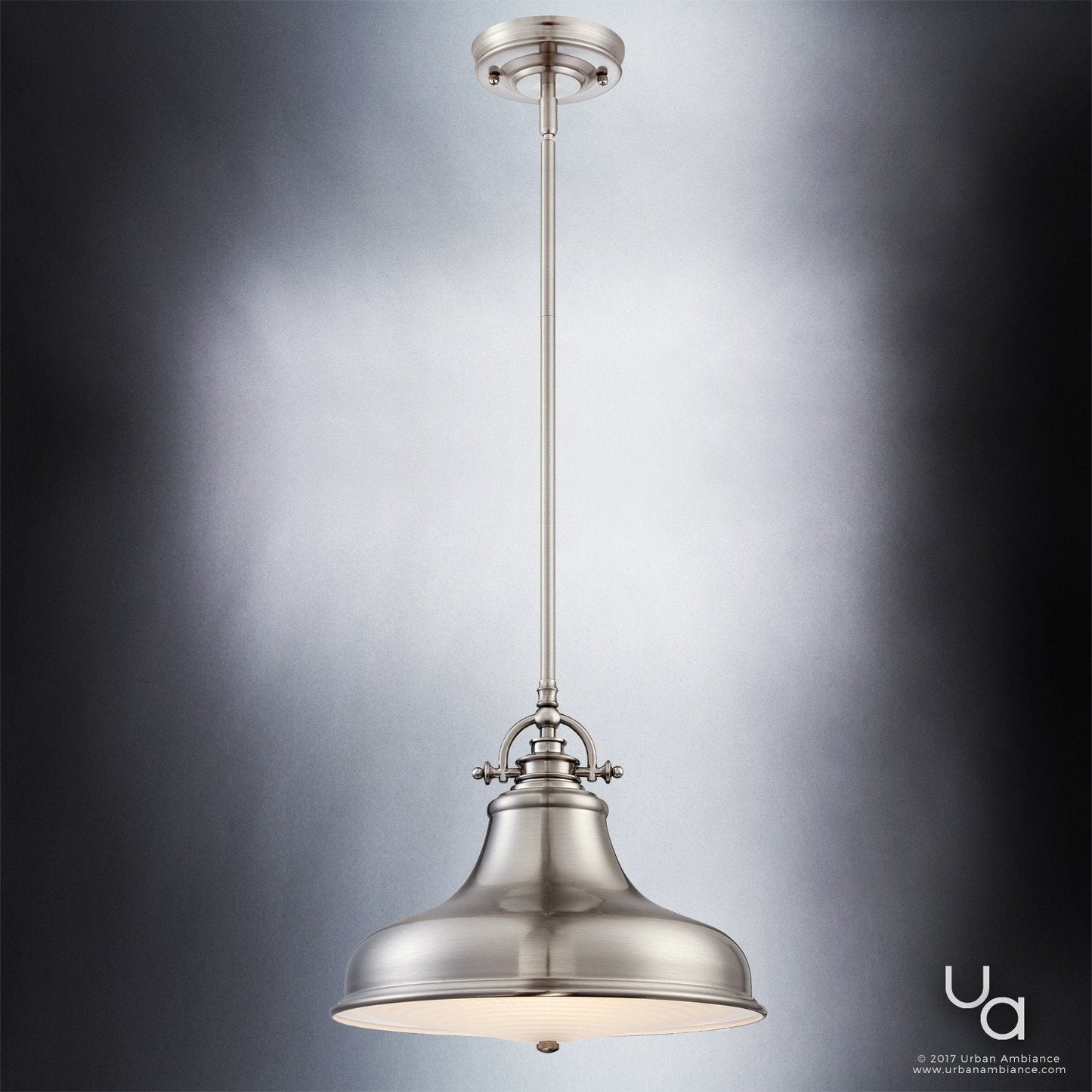 UQL2286 Industrial Hanging Pendant Light, 11.5"H x 13.5"W, Brushed Nickel Finish, Sonoma Collection