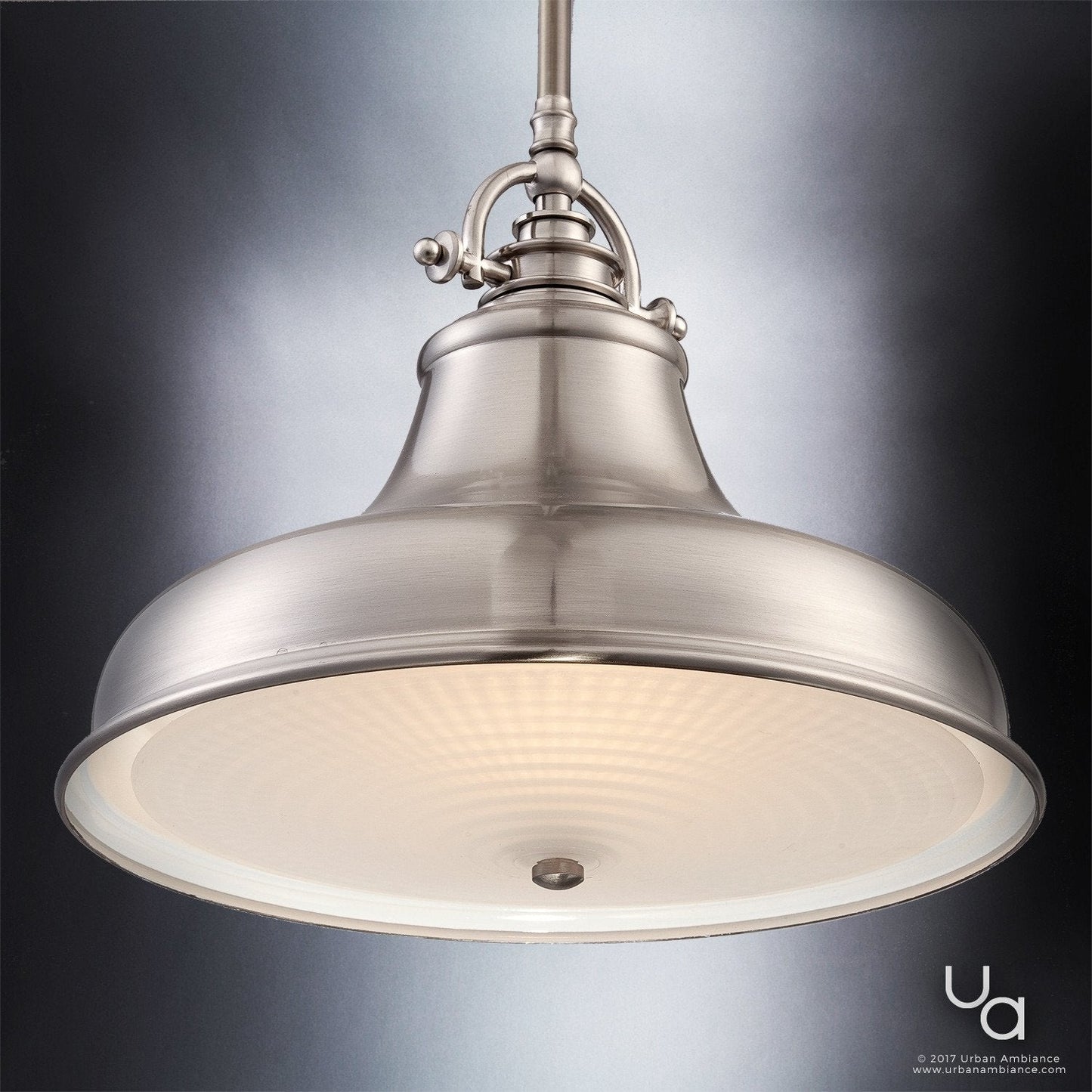 UQL2286 Industrial Hanging Pendant Light, 11.5"H x 13.5"W, Brushed Nickel Finish, Sonoma Collection