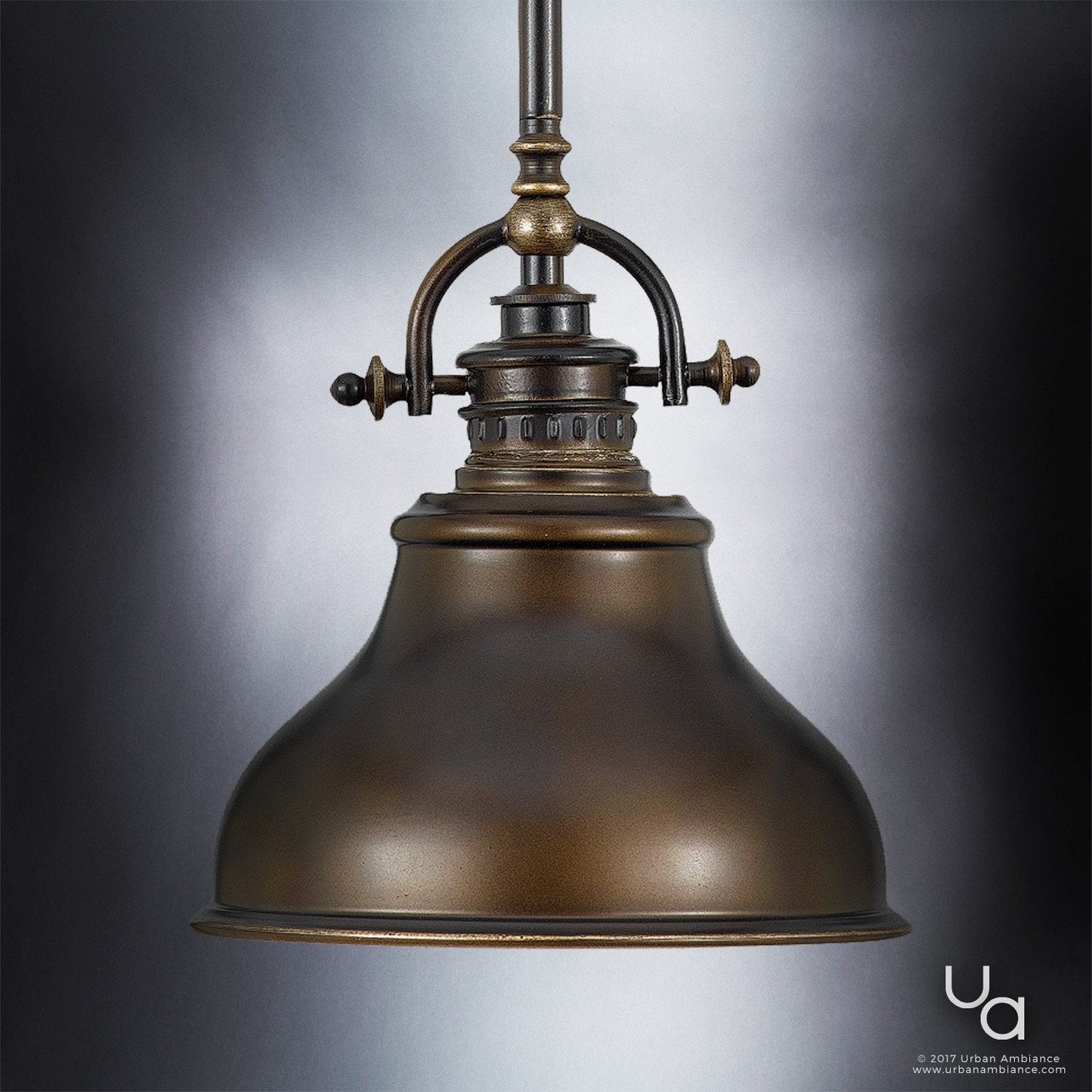 UQL2291 Industrial Hanging Pendant Light, 9"H x 8"W, Parisian Bronze Finish, Sonoma Collection