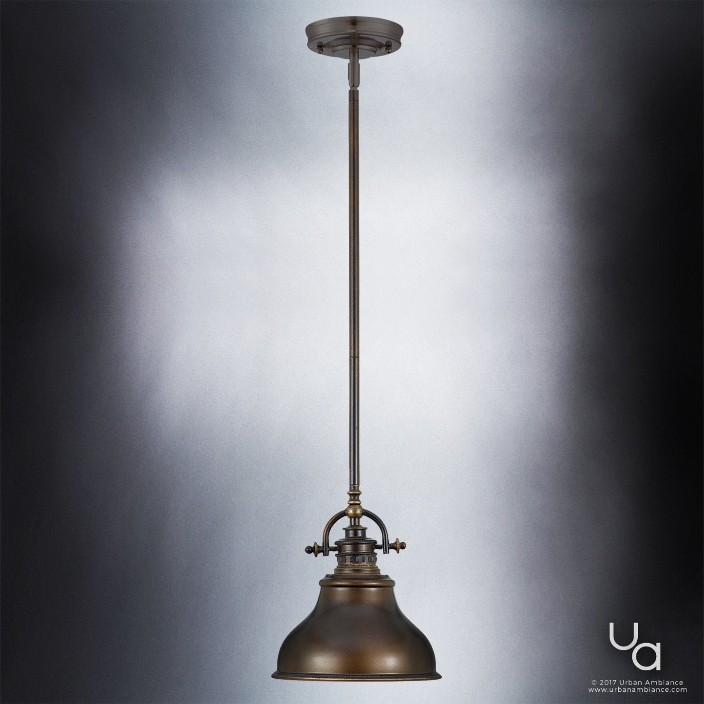 UQL2291 Industrial Hanging Pendant Light, 9"H x 8"W, Parisian Bronze Finish, Sonoma Collection