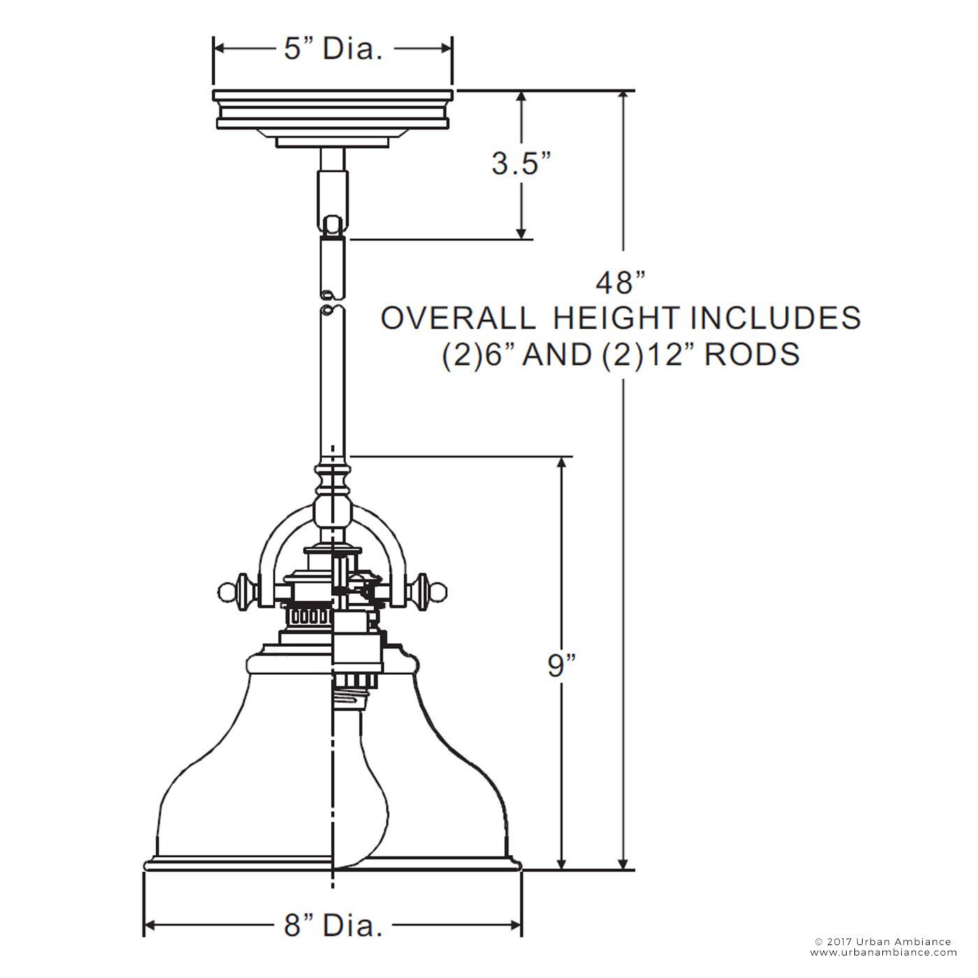 UQL2291 Industrial Hanging Pendant Light, 9"H x 8"W, Parisian Bronze Finish, Sonoma Collection