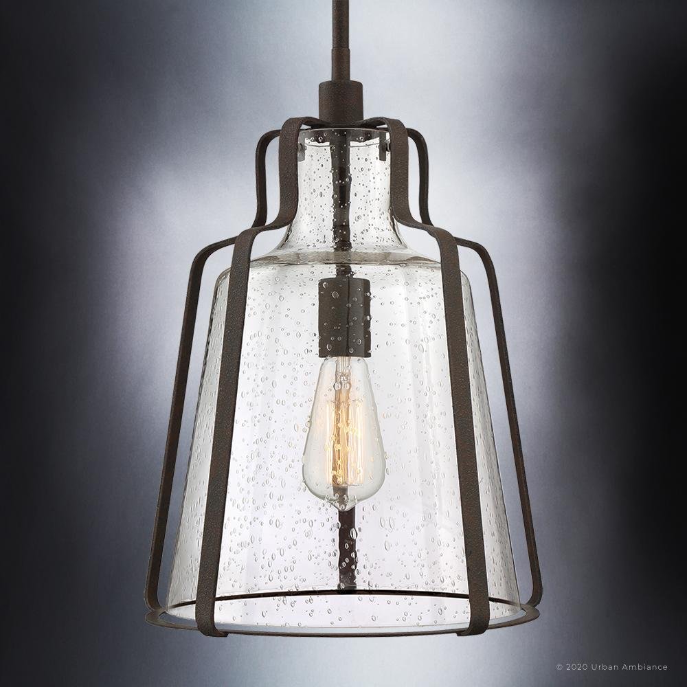 UQL3600 Luxe Industrial Pendant Light, 16.75"H x 12.5"W, Antique Black Finish, Yakima Collection