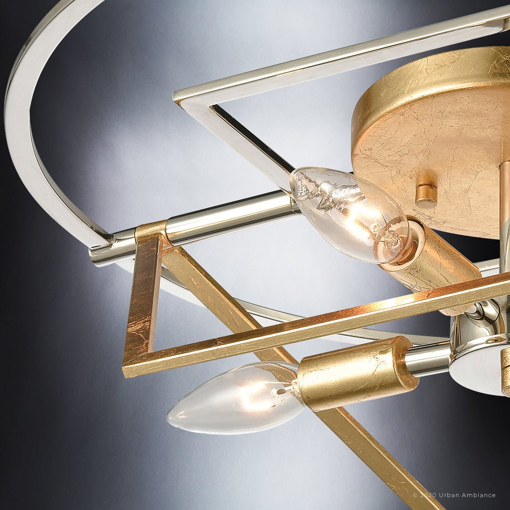 UEX2140 Luxe Industrial Ceiling Light 6''H x 18''W, Polished Nickel & Gold Leaf Finish, Princeton Collection