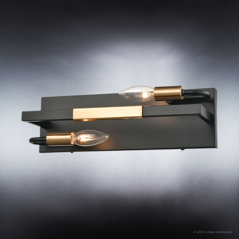 UEX2171 Luxe Industrial Bath Light 5''H x 15''W, Matte Black & Satin Brass Finish, Bellevue Collection