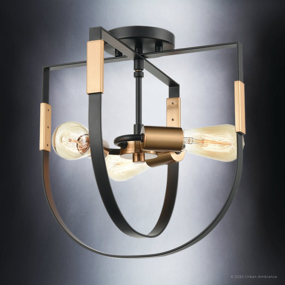 UEX2175 Luxe Industrial Ceiling Light 14''H x 14''W, Matte Black & Satin Brass Finish, Bellevue Collection