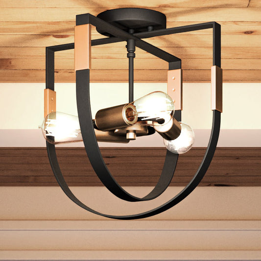 UEX2175 Luxe Industrial Ceiling Light 14''H x 14''W, Matte Black & Satin Brass Finish, Bellevue Collection