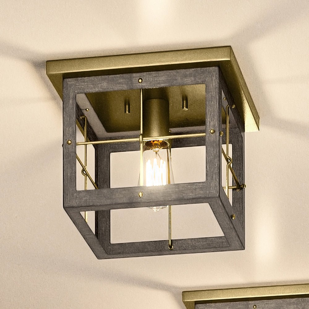 UHP3957 Modern Farmhouse Ceiling Light 8''H x 10.375''W, Distressed Brass Finish, Ballina Collection