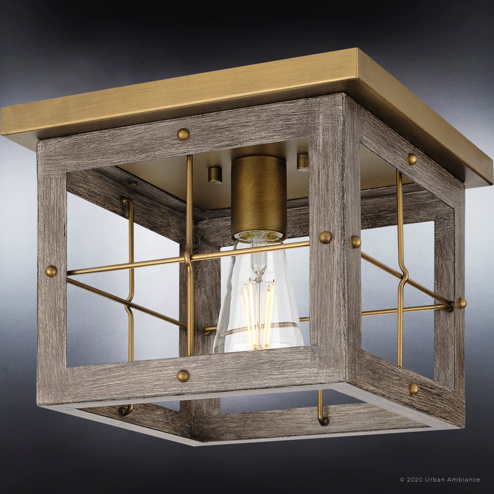 UHP3957 Modern Farmhouse Ceiling Light 8''H x 10.375''W, Distressed Brass Finish, Ballina Collection