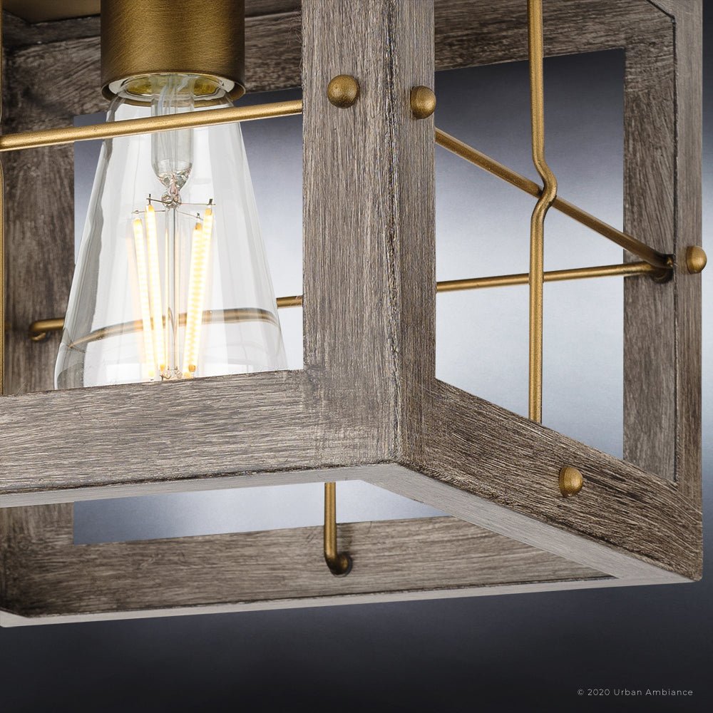 UHP3957 Modern Farmhouse Ceiling Light 8''H x 10.375''W, Distressed Brass Finish, Ballina Collection