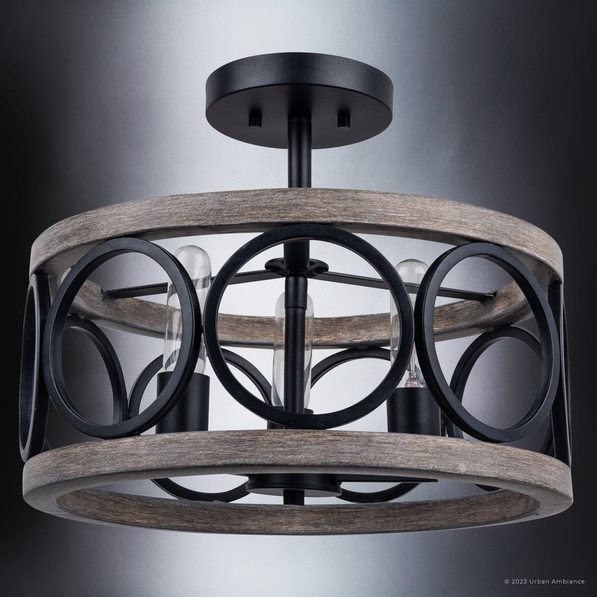 ULB2130 New Traditional Ceiling Light, 13''H x 16''W, Matte Black and Gray Wood Finish, Therma Collection